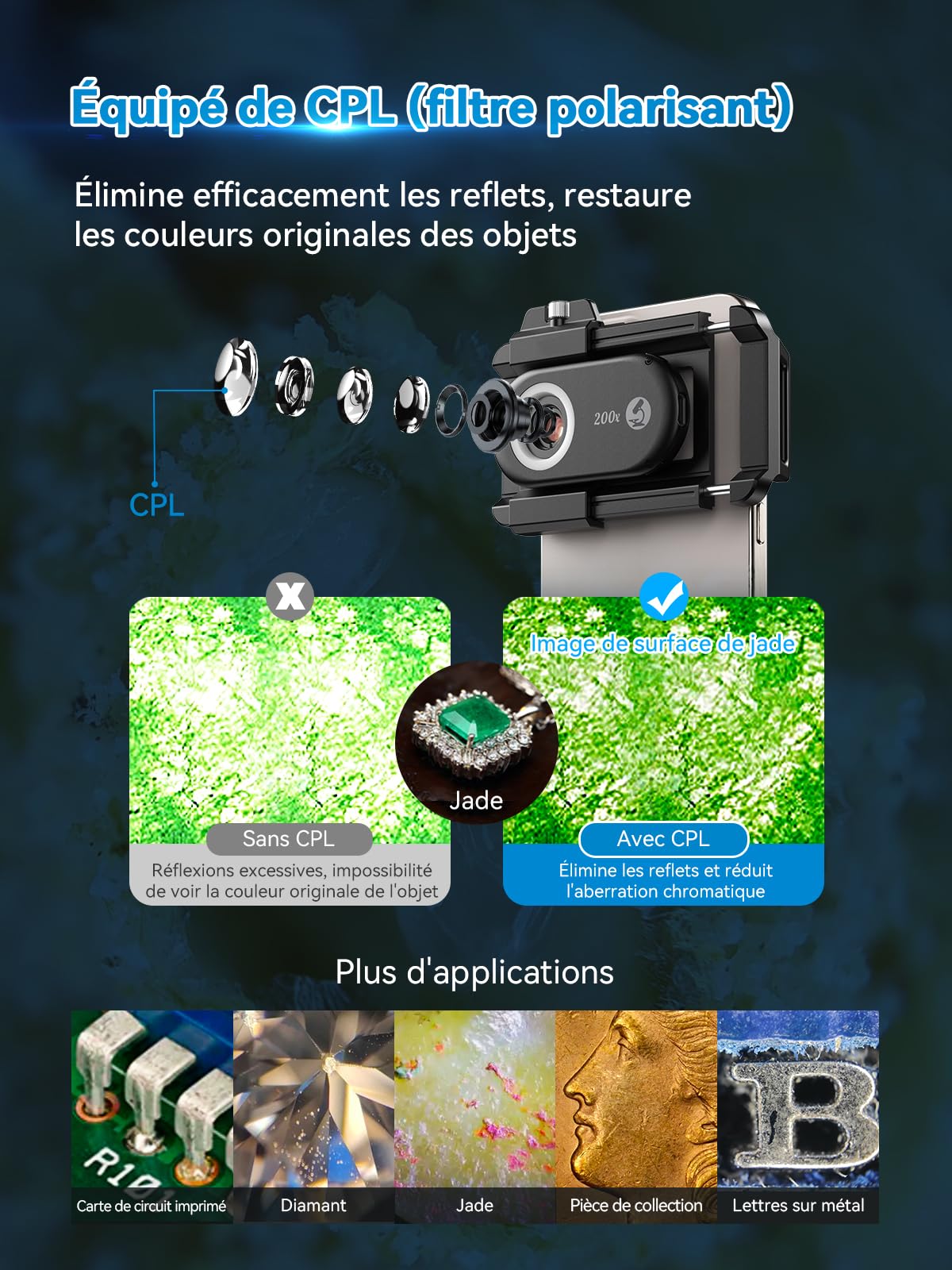 APEXEL 3in1 Microscope Telephone Portable,100-200X téléphone Microscope pour Smartphone,Explorez Le Monde microscopique avec Le pour Smartphone