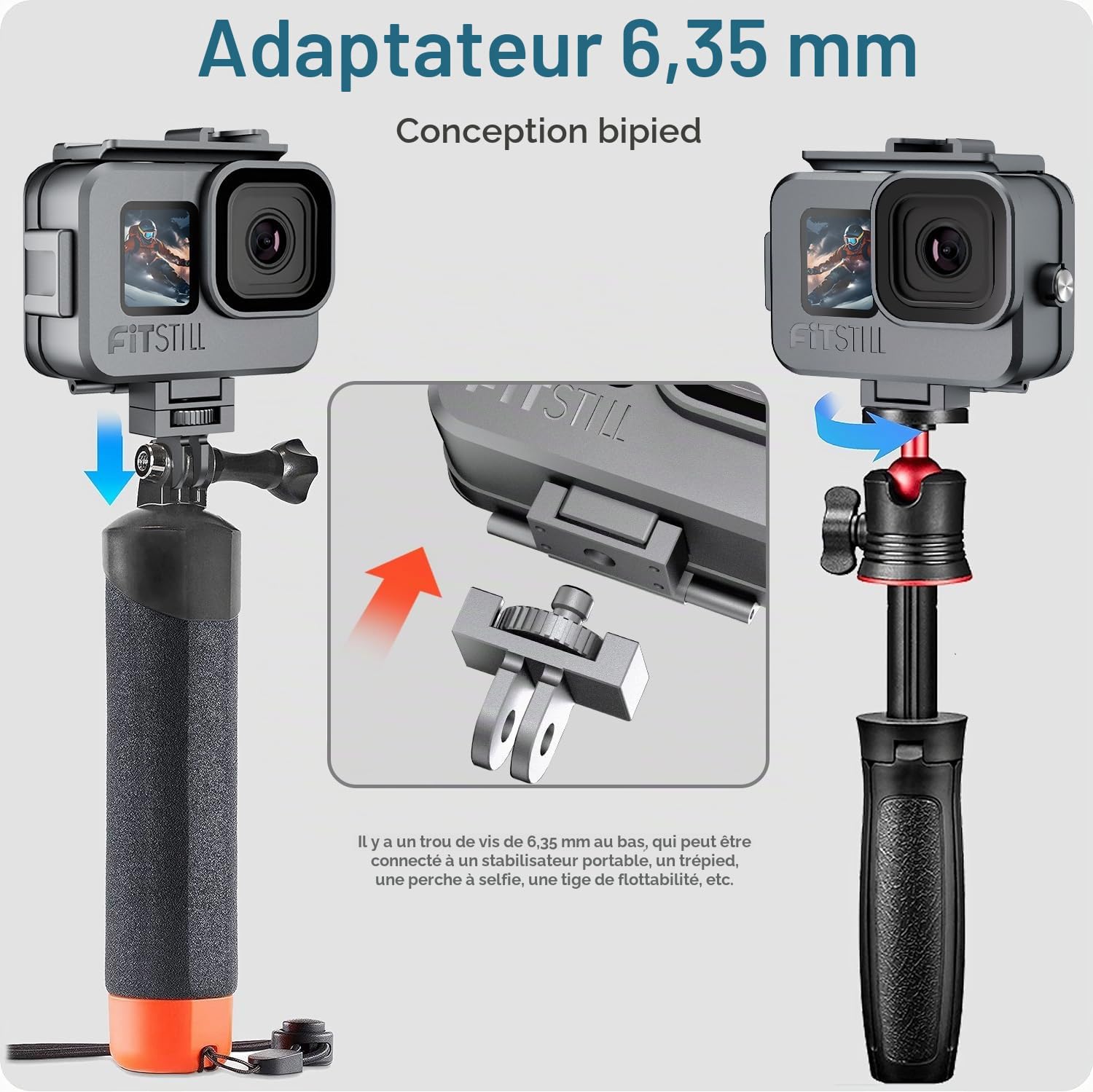 FitStill Boîtier étanche en Alliage d'aluminium de 80 m pour Go Pro Hero 13/12/11/10/9, avec 2 Supports de Sabot et Tuba filtres Magenta