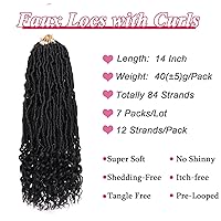 Vista 2 de Leeven 7 Paquetes Cabello Crochet Faux Locs con Puntas Rizadas 14 Pulgadas Pre-enrollado Goddess Locs Trenzas Crochet Cabello 84 Hebras Negro