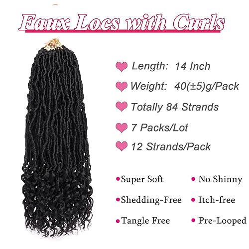 Miniatura 2 de Leeven 7 Paquetes Cabello Crochet Faux Locs con Puntas Rizadas 14 Pulgadas Pre-enrollado Goddess Locs Trenzas Crochet Cabello 84 Hebras Negro