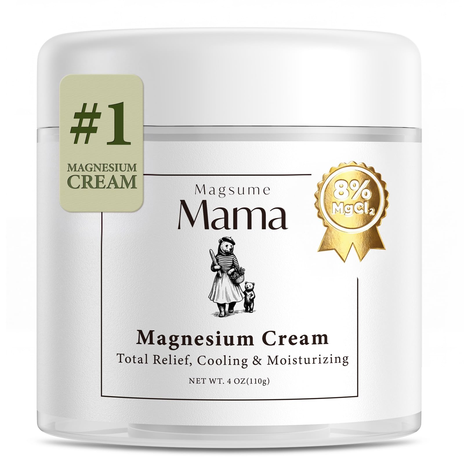 Mama-Bear Nerve Cream: Magnesium Lotion for Pain Relief with Arnica and MSM for Women and Men on Muscles Joints Feet Hands Legs - Fast Absorbing Non-Greasy 4 Oz Fresh Scent