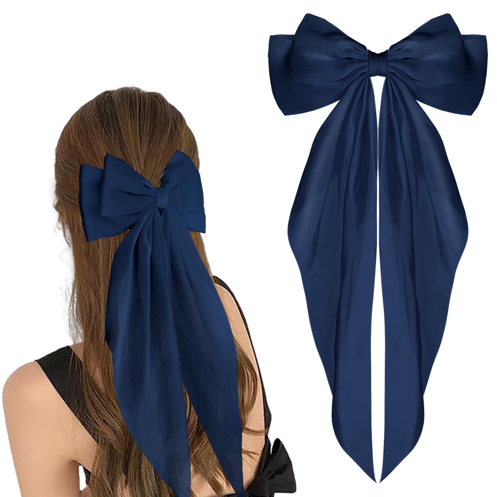 DRESHOW Archi Capelli Donna Ragazze Grande Nastro Fiocco Fermaglio per Capelli con Sovradimensionato Lungo Coda Moda Capelli Barrette Donna Accessori per Capelli 4 Pezzi