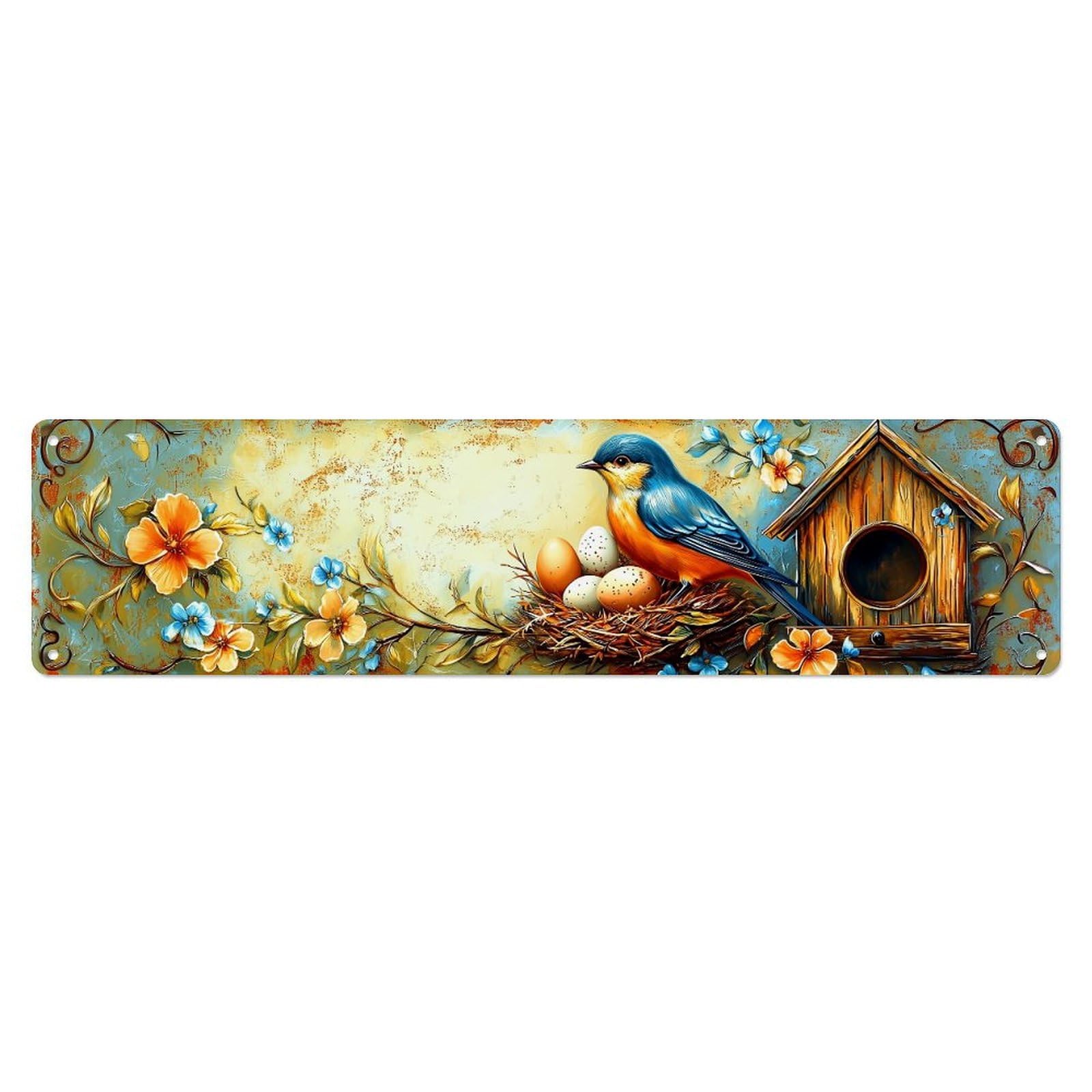 Blue Bird Nest Flower House Metal Tin Sign Plaque