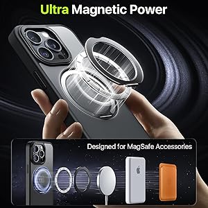 QTlier case for iPhone 14promax, 360 Rotatable Ring Stand, Raised Camera Frame, Shockproof with MagSafe Black