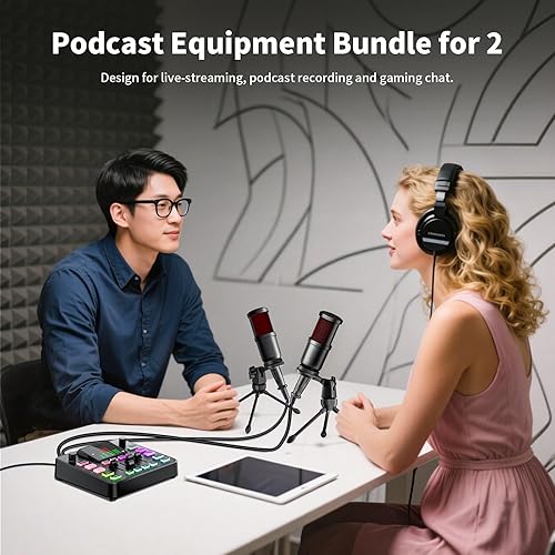 Miniatura 2 de Paquete de equipo de podcast, mezclador de audio con micrófono dinámico, cambiador de vozdenoisereverbBluetooth, juego de equipos de juego para