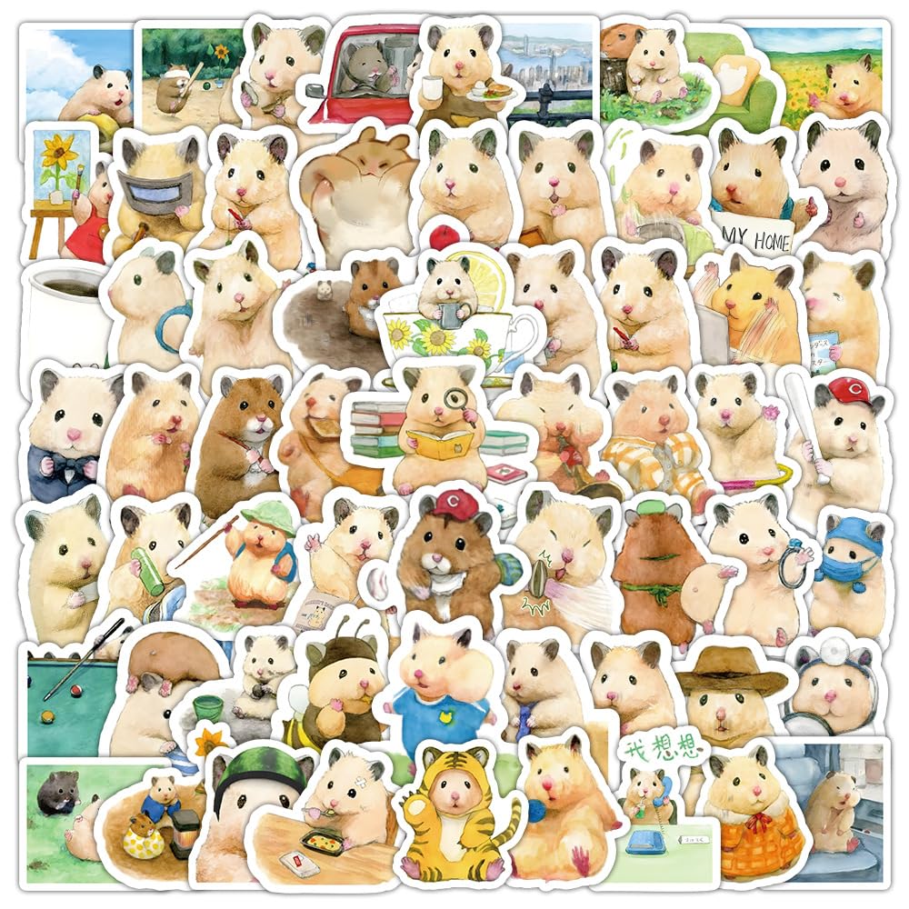 Hamster Stickers 100Pcs Vinyl Funny Cute Animal Stickers for Laptop Water Bottle Skateboard Scrapbook Phone Case Helmet Luggage Car Bike Guitar,Waterproof Trendy Sticker for Teen Kids Adult โ image 1
