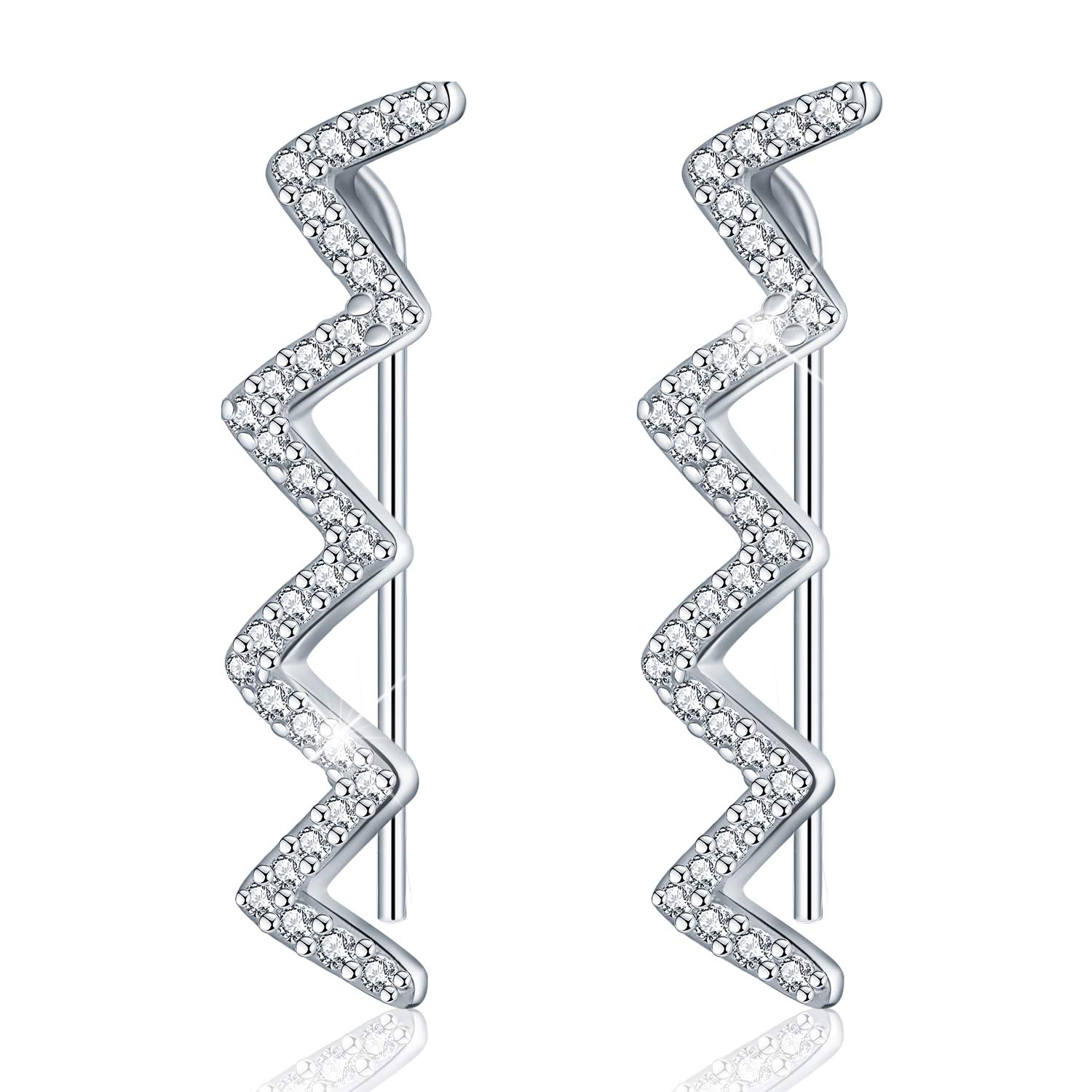 18K Gold Plating 925 Sterling Silver Zig Zag Stud Earrings Geometry Hypoallergenic Earrings Jewelry for Women and Girls