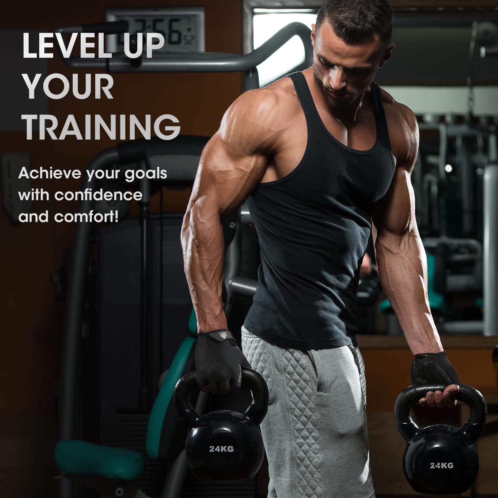 Guanti da allenamento per uomo e donna, guanti per sollevamento pesi per allenamento, palestra, traspiranti, presa eccellente, nero, taglia M