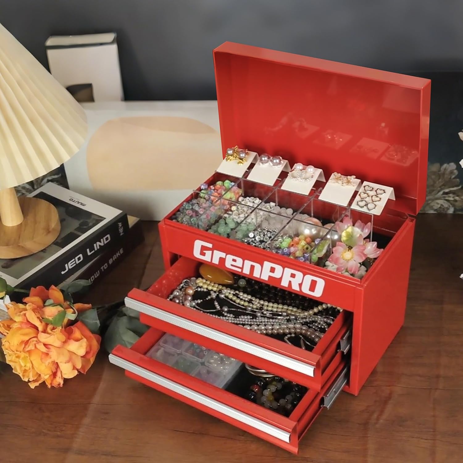 Mini Tool Box Metal with Drawers, Miniature Tiny Steel Tool Box, Mini Toolbox with PVC Liners and PP Feet Pads, Free Storage Containers & Tool Chest