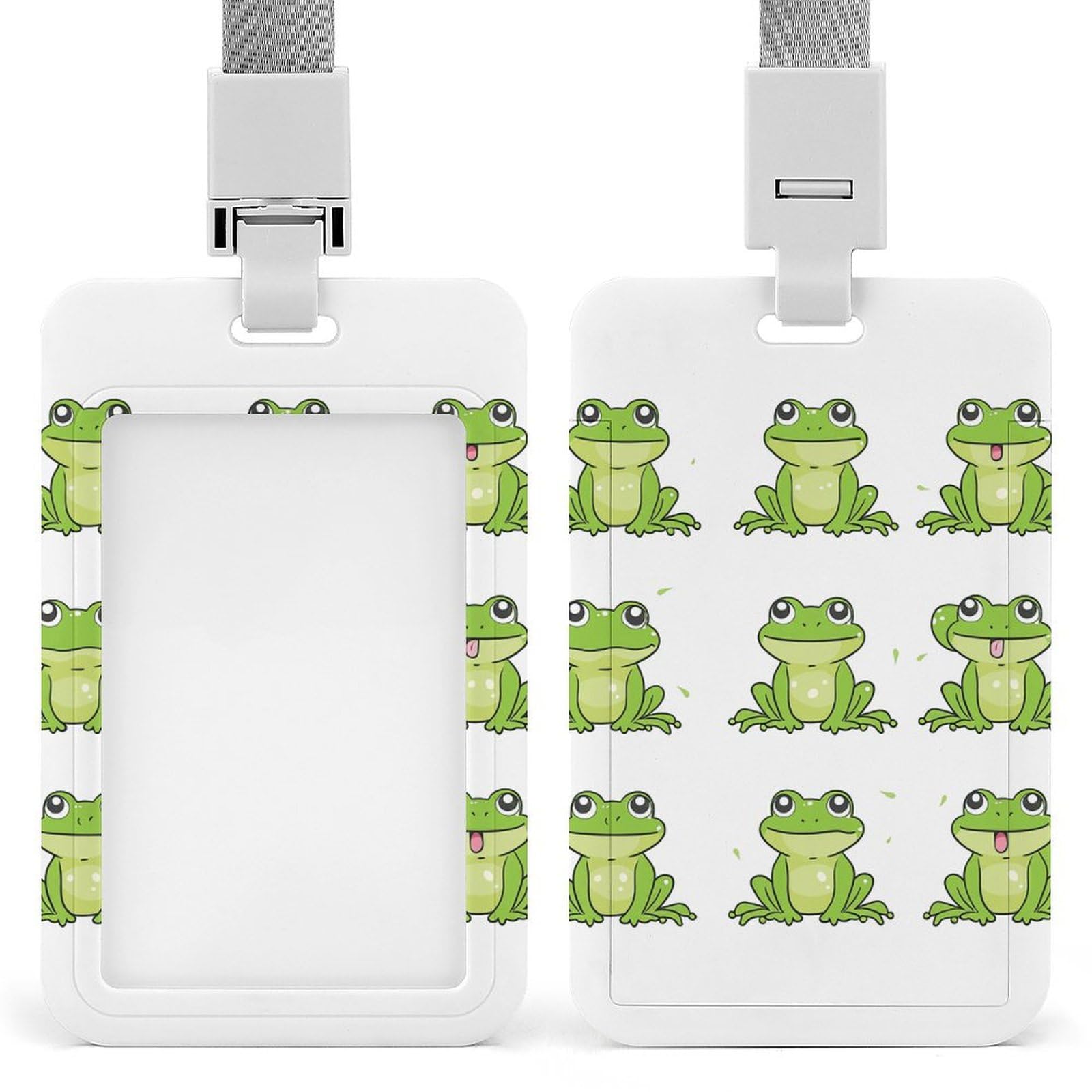 ID Card Holders for Lanyard,Little Green Frog Printed Badge Holder with Clear Window,Plastic Vertical Bus Pass Holders for Work Teacher Nurse Employees Proximity Key Cards Women Men
