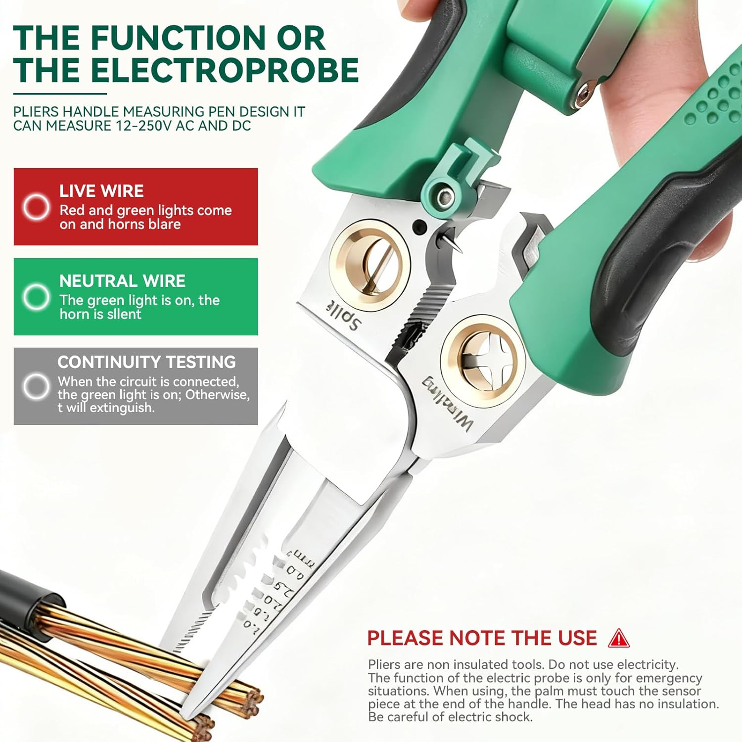 8 In 1 Wire Stripper With Voltage Tester, Multi-Function Electric Wire Stripping Tool For Cutting And Pulling Pliers, Electrician Repair Tool, Wire Strippers Electrical (Green)