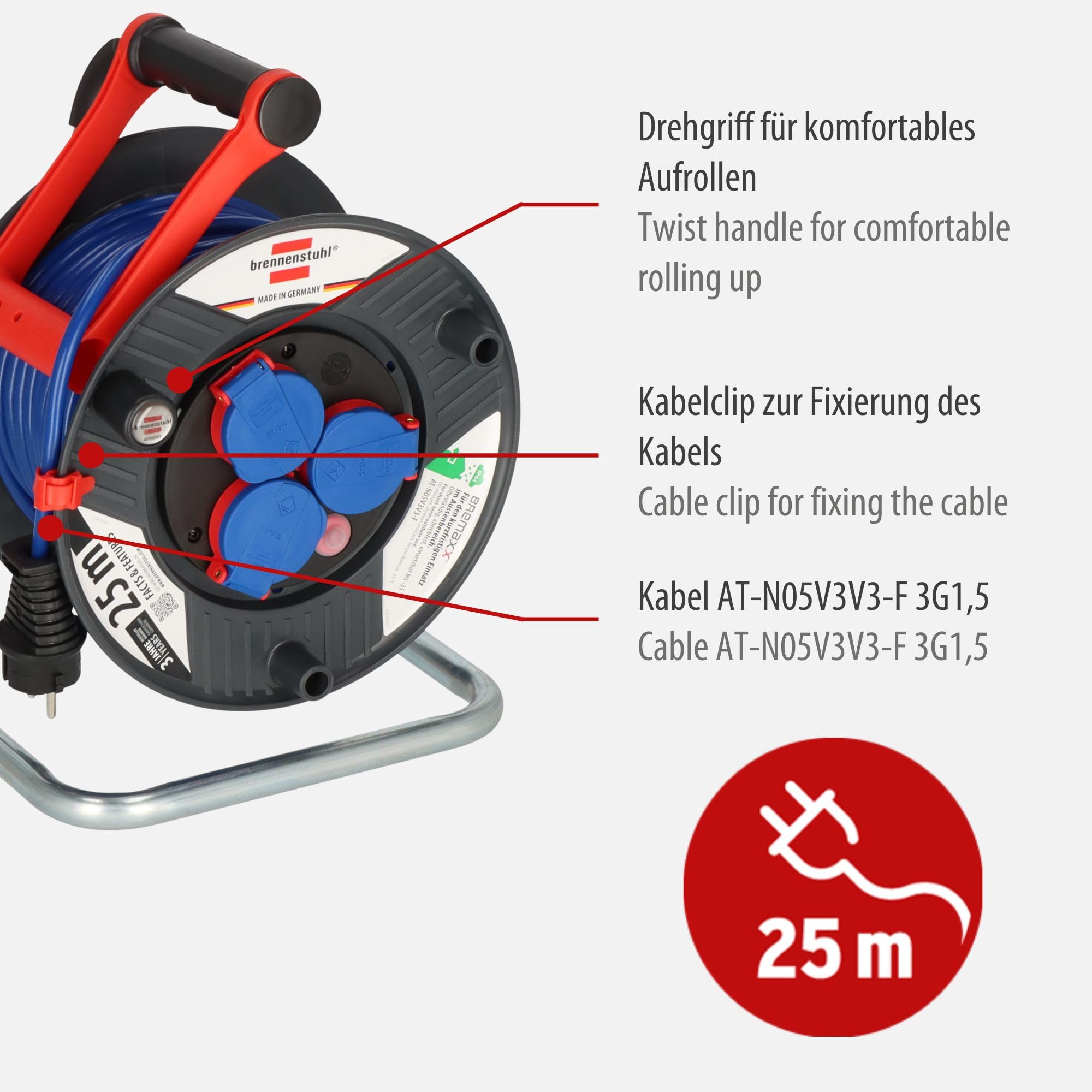Brennenstuhl 25m AT-N05V3V3-F 3G1,5 3AC outlet(s) 25m prolunghe e multiple