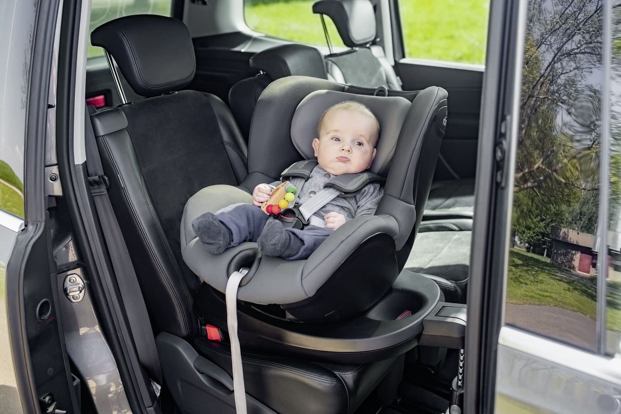 BRITAX RÖMER Silla Coche DUALFIX2 R Gira 360° y con Anclaje ISOFIX Niño de 0 a 18 kg Grupo 0+/1 desde el Nacimiento hasta los 4 Años, Storm Grey