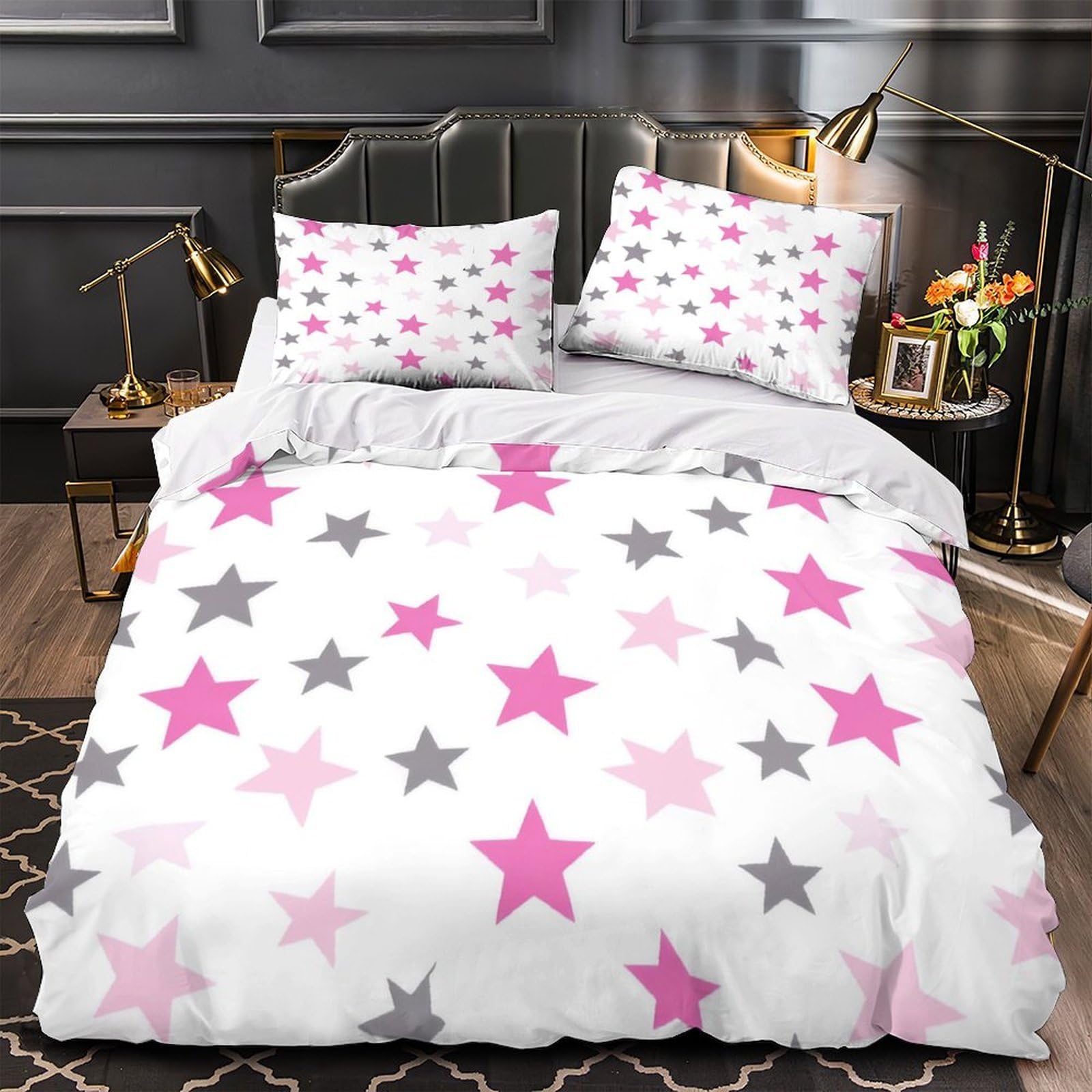 Housse de couette rose pour un lit de couple romantique et cosy