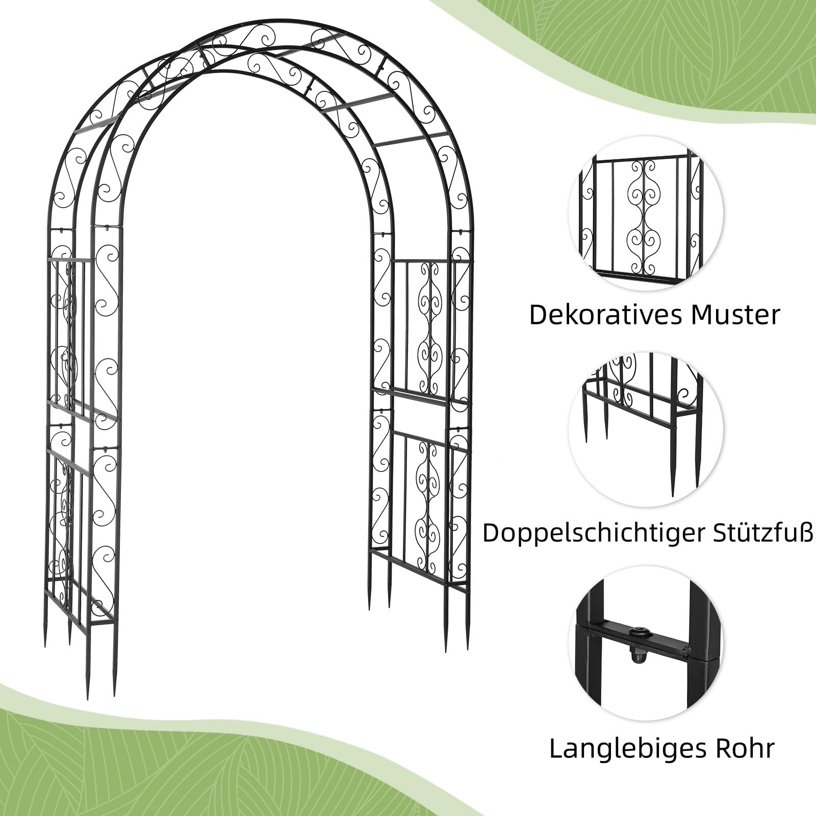 LEADZM – Gartenbogen aus Metall 134.5X 58.5x213cm – Rosenbogen ohne Tür in Schwarz – Stabiles Rankgerüst für Kletterpflanzen (Rosengewächse, Weinreben)