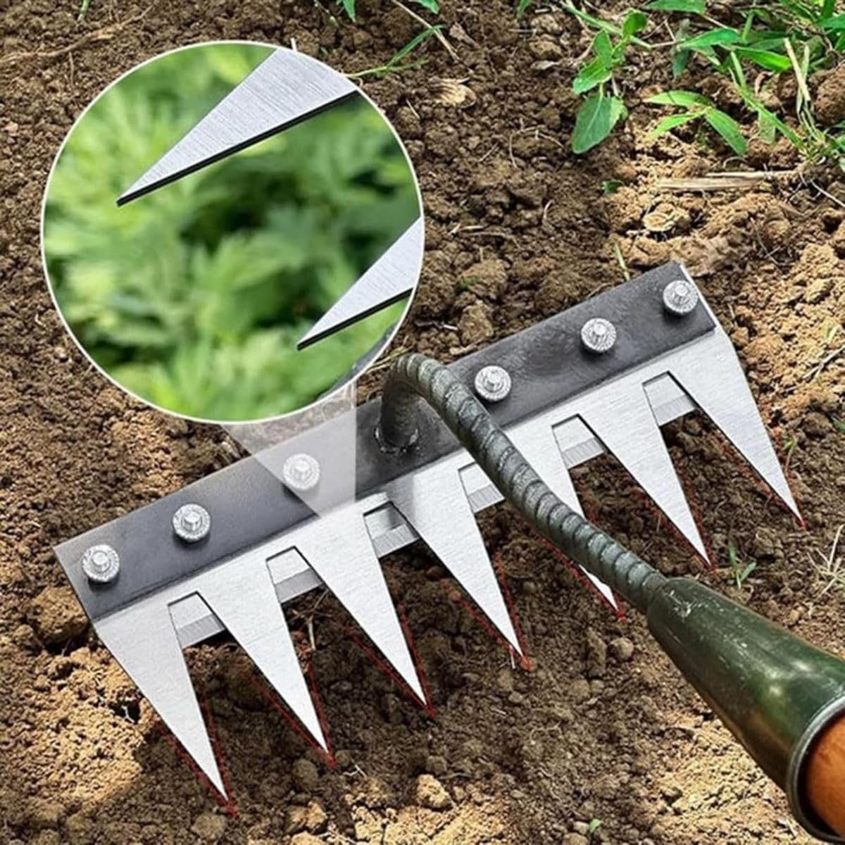 Rastrello da giardino in acciaio al carbonio con 5/6/7/8 denti, Ironrake 2.0, rastrello da giardino in ferro for lavori pesanti, for giardinaggio efficiente, scarificazione e dissodamento del prato, n