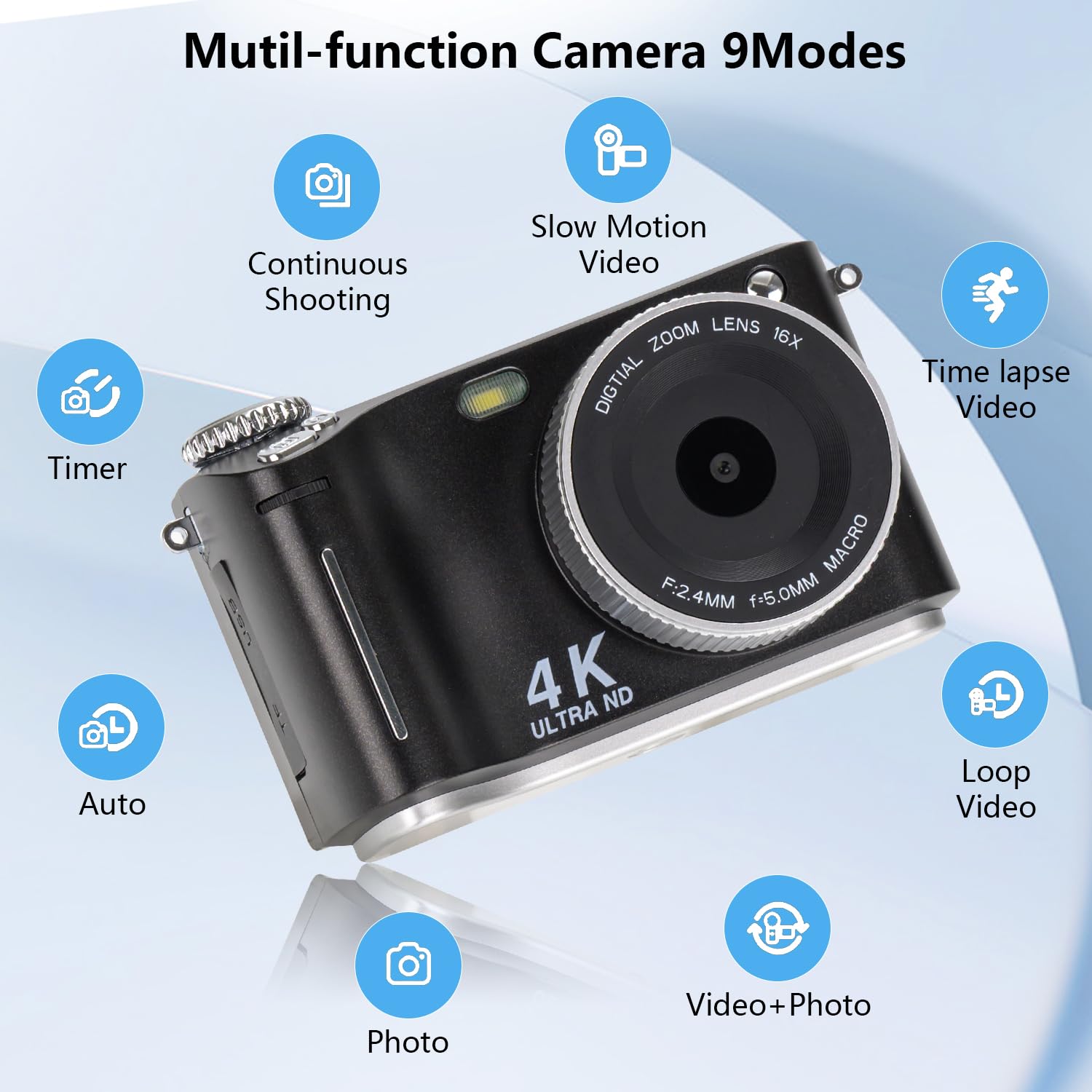 4K Digitalkamera für Fotografie, 64MP, Autofokus, 18X Digitalzoom, 3 Zoll 180° Flipscreen, kompakte Reisekamera, inklusive 32GB SD-Karte