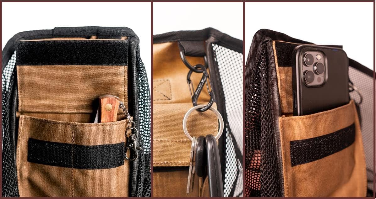 Earth Biome Large Waxed Canvas and Mesh Mushroom Foraging Kit with Pockets | Fruit Picking Bag for harvesting fruit and vegetables | Farmers Market Bag (Carob with Redwood Knife) - Image 5