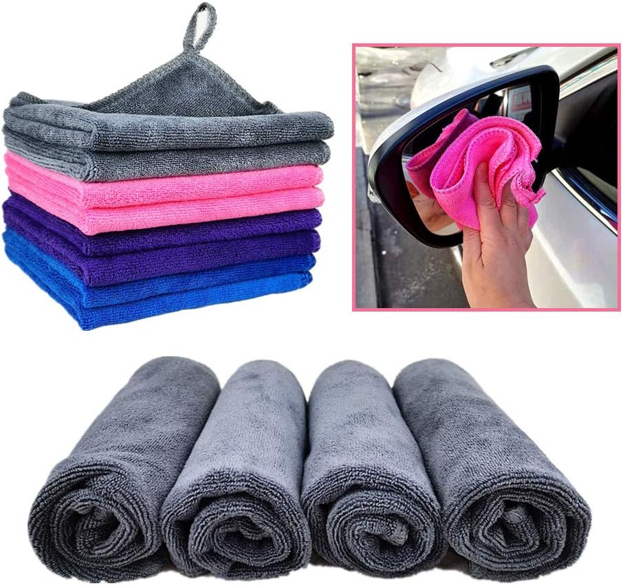 Qisuma 8 Pack 12"x12" 400 GSM Thickening Microfiber Cleaning Cloth, All-Purpose Cleaning Towels, Cleaning Rags, Dish Cloths for Kitchen, (Windows, Cars, House Furniture, Glasses) Microfiber Towels-8PK