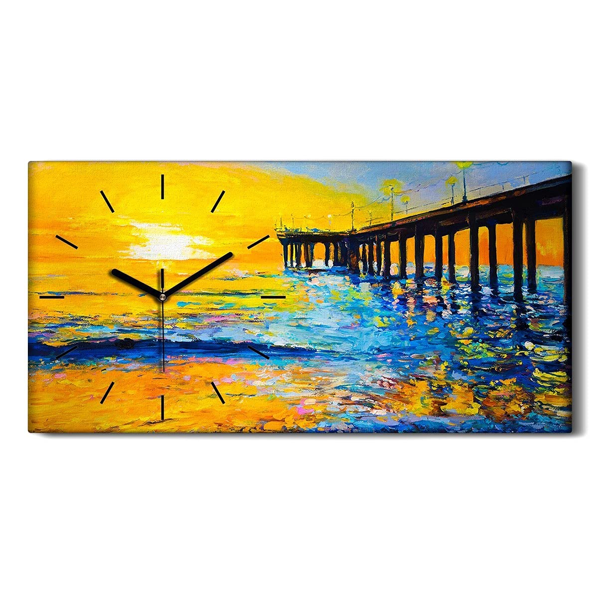 Horloge sur toile avec aiguilles noires et mécanisme silencieux 60x30cm