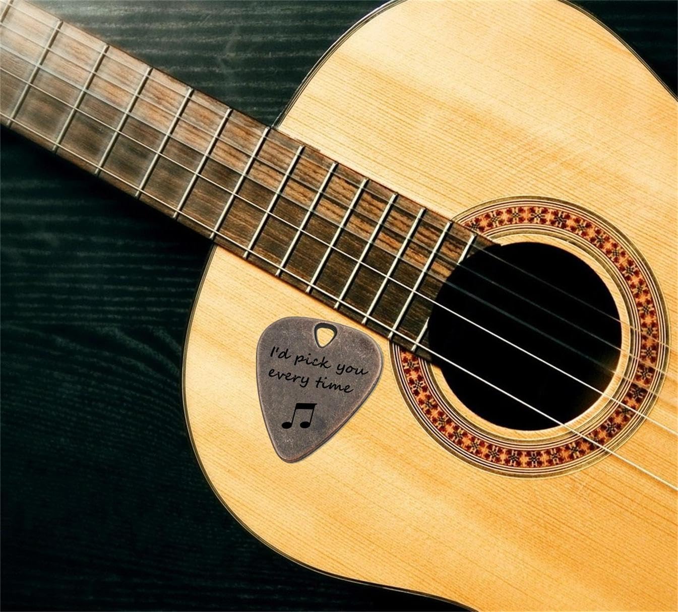 JUPPE Púas de guitarra y bajo de bronce, púa de guitarra I'd Pick You Every Time con funda de cuero, regalos musicales de cumpleaños para él o parejas (I'd Pick You Every Time)