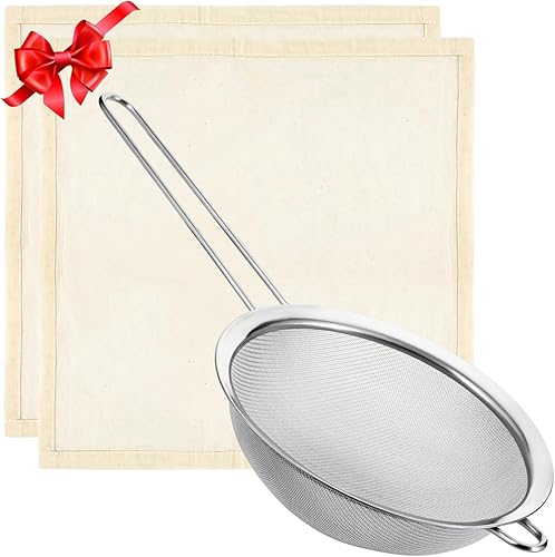 Miniatura 1 de Juego de paños de queso y colador de malla fina, coladores de acero inoxidable de 7 pulgadas con asa, 20 x 20 pulgadas, gasa de algodón sin