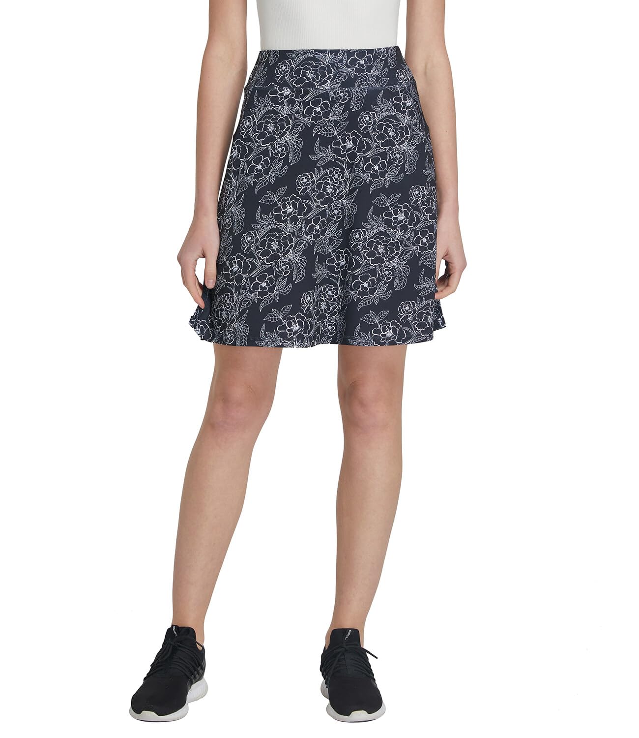 Faldas Deportivas Mujer Skort hasta la Rodilla Falda con Pantalones Debajo Falda de Senderismo con Bolsillos Ropa B-Flores Negro M