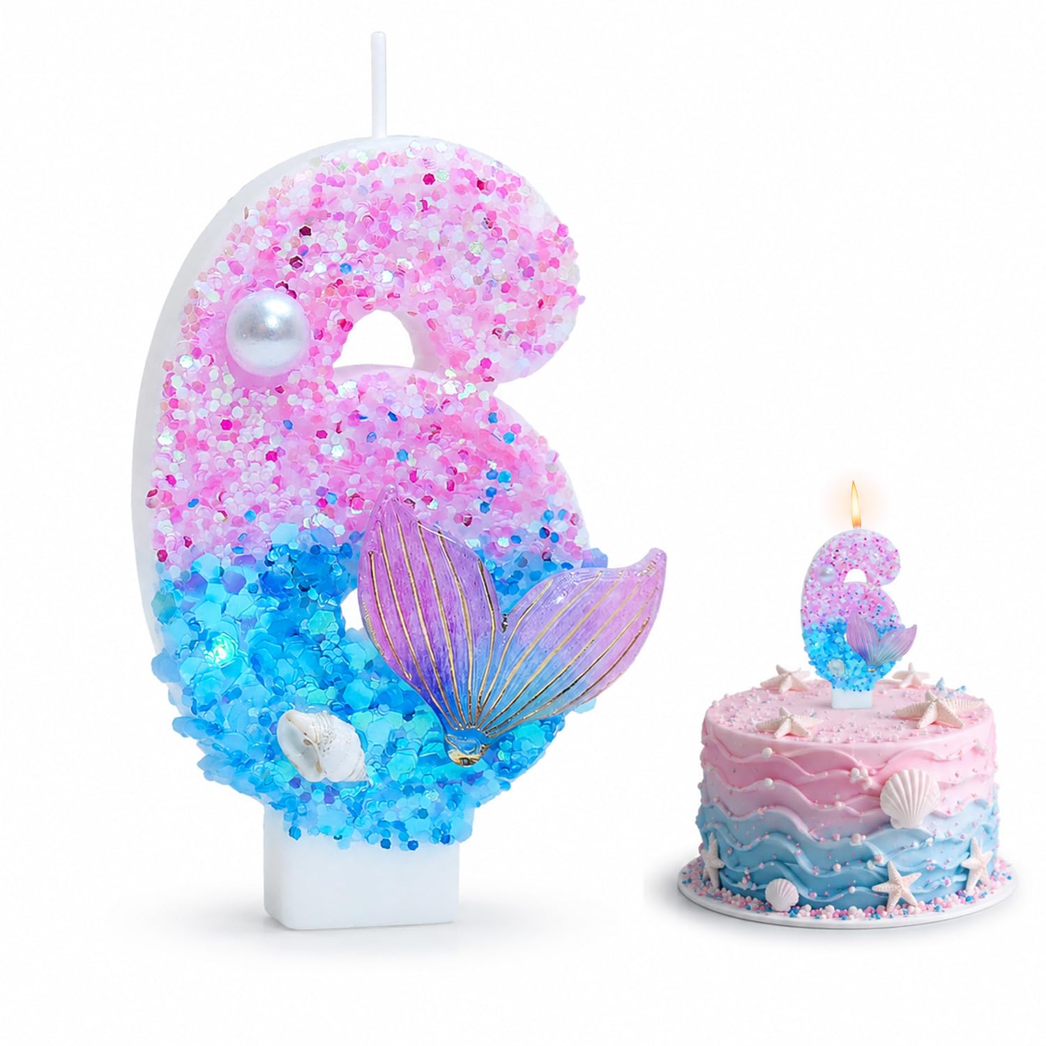 Number 6 Candle Birthday Cake Topper, 6 Number Candles for Cakes