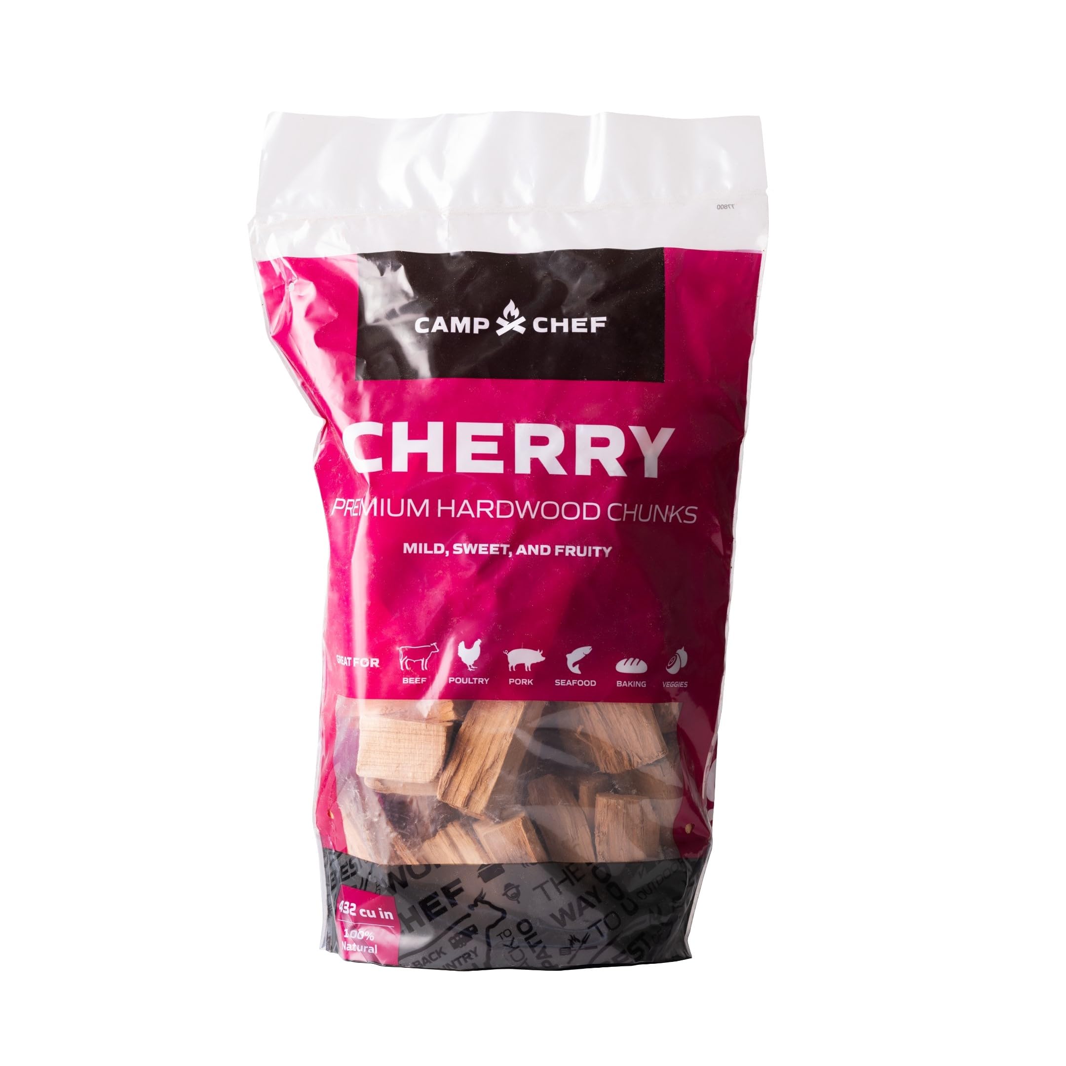 Camp Chef Premium Hardwood Chunks - Wood Chunks for Smoking & Outdoor Grilling - Compatible with Pellet Grills, Smokers & Barbecues - Made in The USA - Cherry, 432 cu in