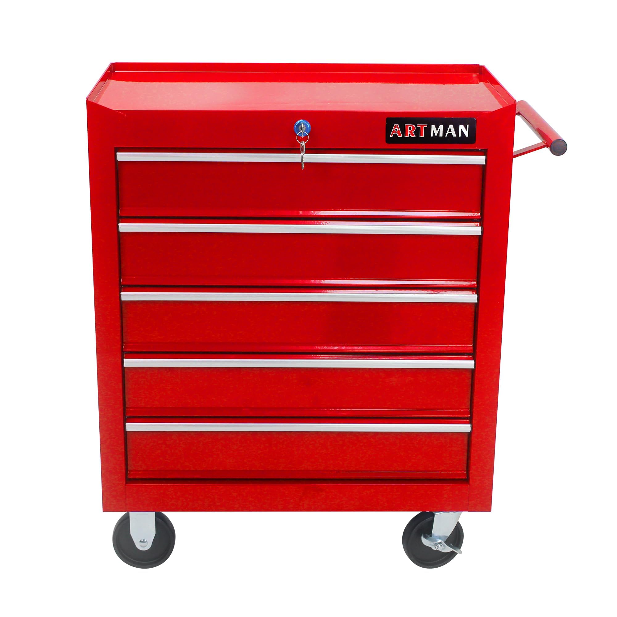 5 Drawers Tool Cart on Wheels, Rolling Tool Storage Chest, Drawers Rolling Trolley Organizer Tool Box for Warehouse, Garage, Workshop, Repair Shop (5 Drawers-29.3"H-Red)