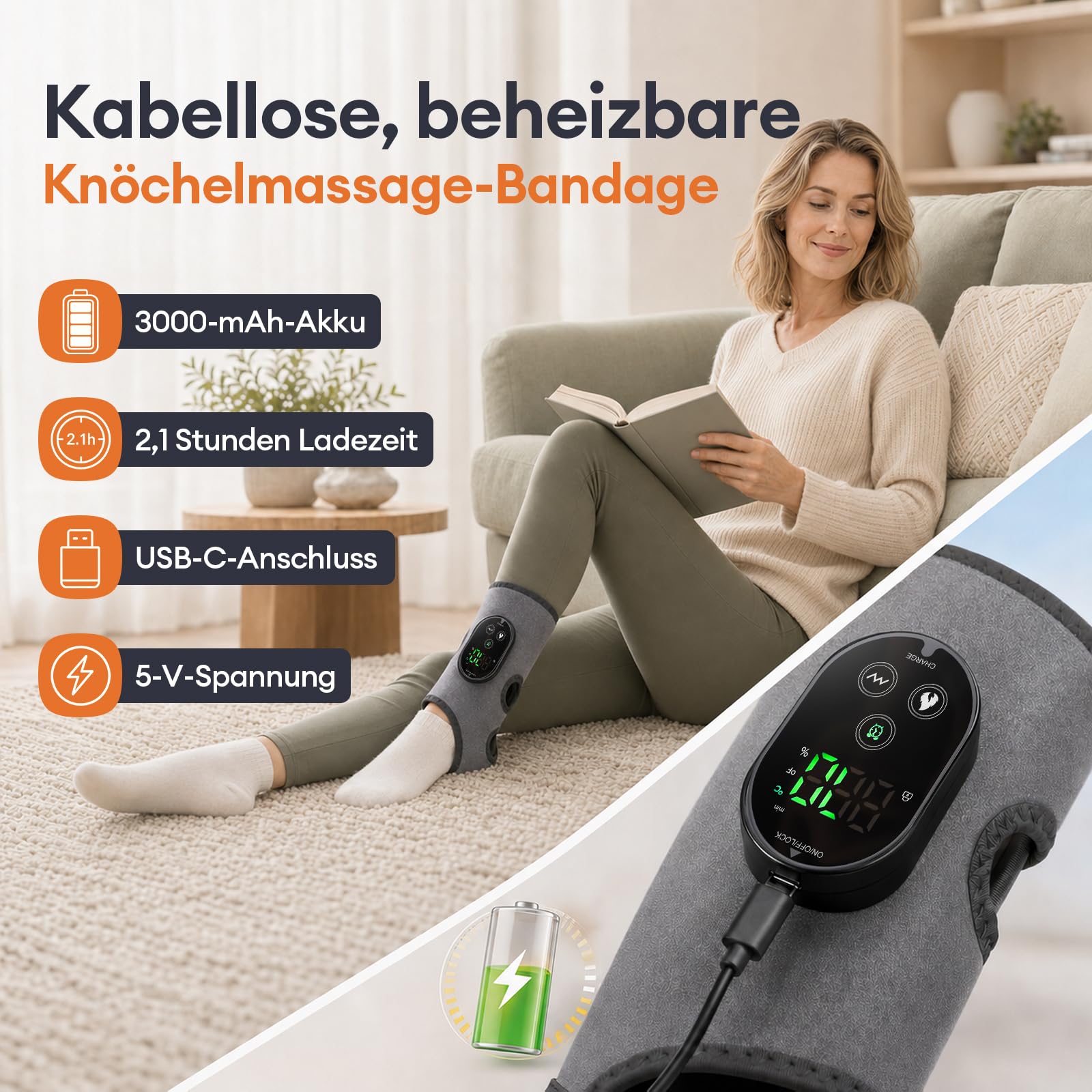 Masajeador de tobillo y pies recargable con 6 niveles de calor y 3 modos de vibración, así como un temporizador ajustable para relajar tobillos, plantas de pies y pantorrillas