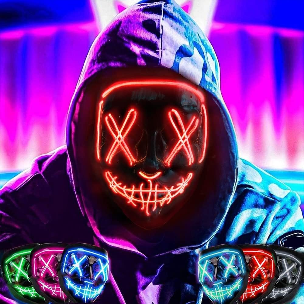 Halloween LED Glow Mask Purge Movie Costume Props Masquerades Cosplay Light Mask Red