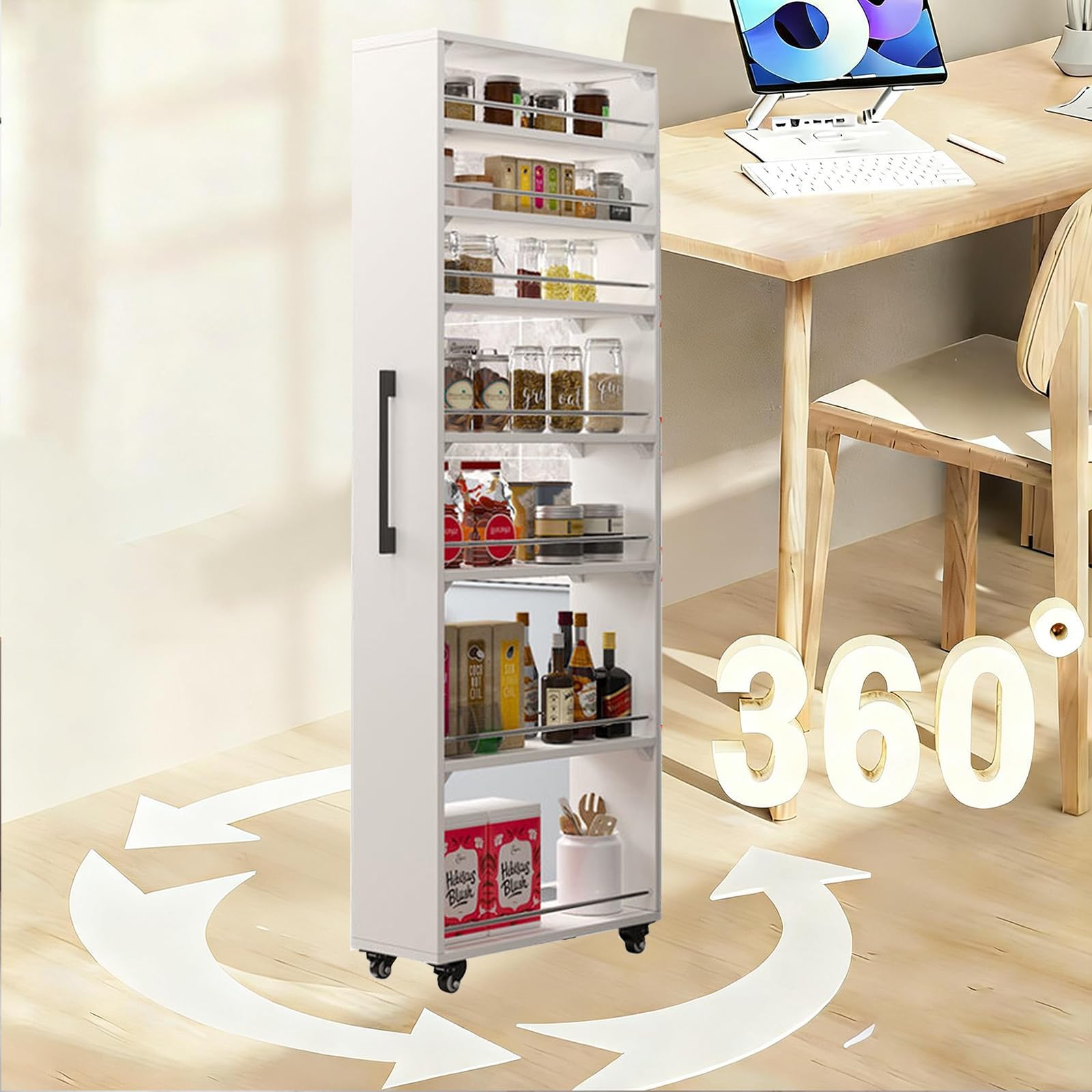 Estantes delgados independientes de 7 niveles, carrito de cocina rodante con asa y ruedas, junto al refrigerador, carrito estrecho para espacios pequeños, lavandería, comedor, mesa auxiliar