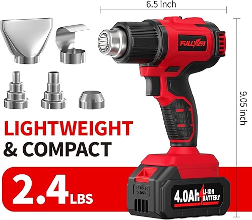 Miniatura 7 de Pistola de calor inalámbrica, calentamiento rápido máximo de 1022 F (1,022.0 F), kit de pistola de aire caliente ligera con baterías de 2 x 4.0 Ah y