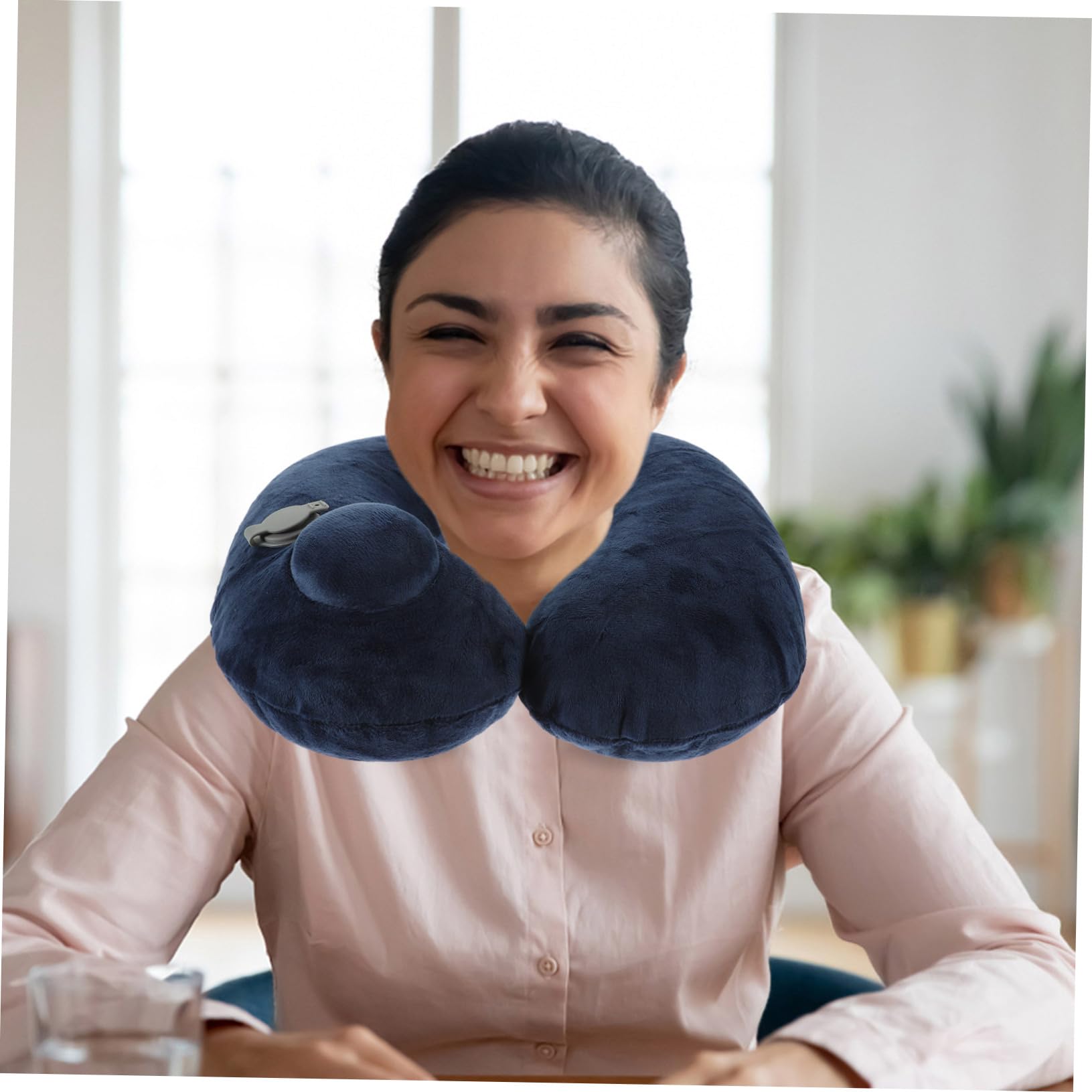 Zerodeko Almohada Flocada Cuello De Viaje Almohada De Viaje para El Cuello De Avión En Forma De u Cojín De e para El Cojín Inflable para El De Vuelo Blue