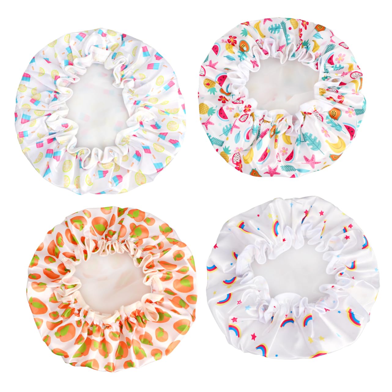Housoutil 12pezzi Cuffie Da Impermeabili Satin Per Donne Cappelli Da Notte Stile Stampa Doppio Per Bagno e Bellezza
