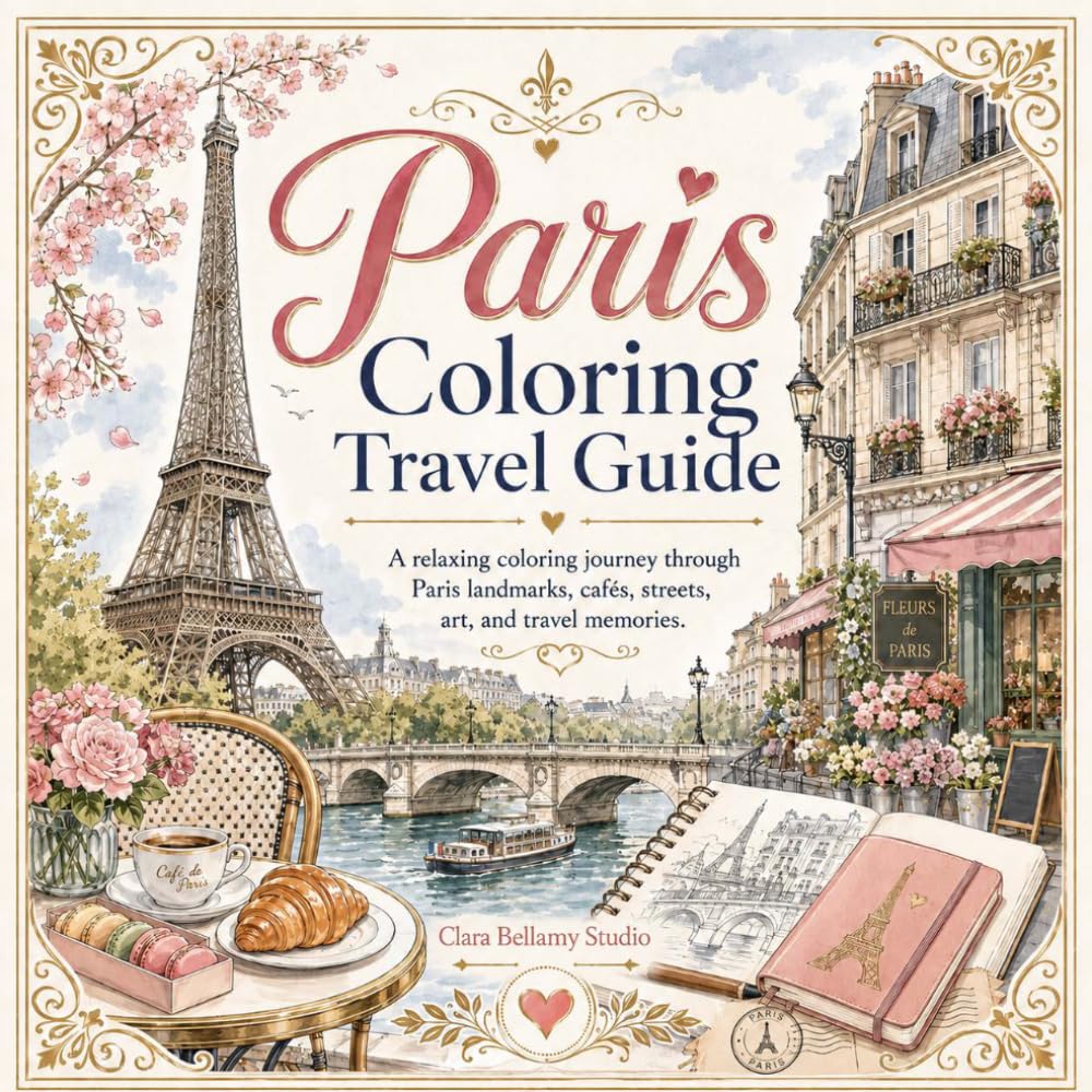 Paris Coloring Travel Guide: A Relaxing Coloring Journey Through Paris Landmarks, Cafés, Streets, Art, and Travel Memories