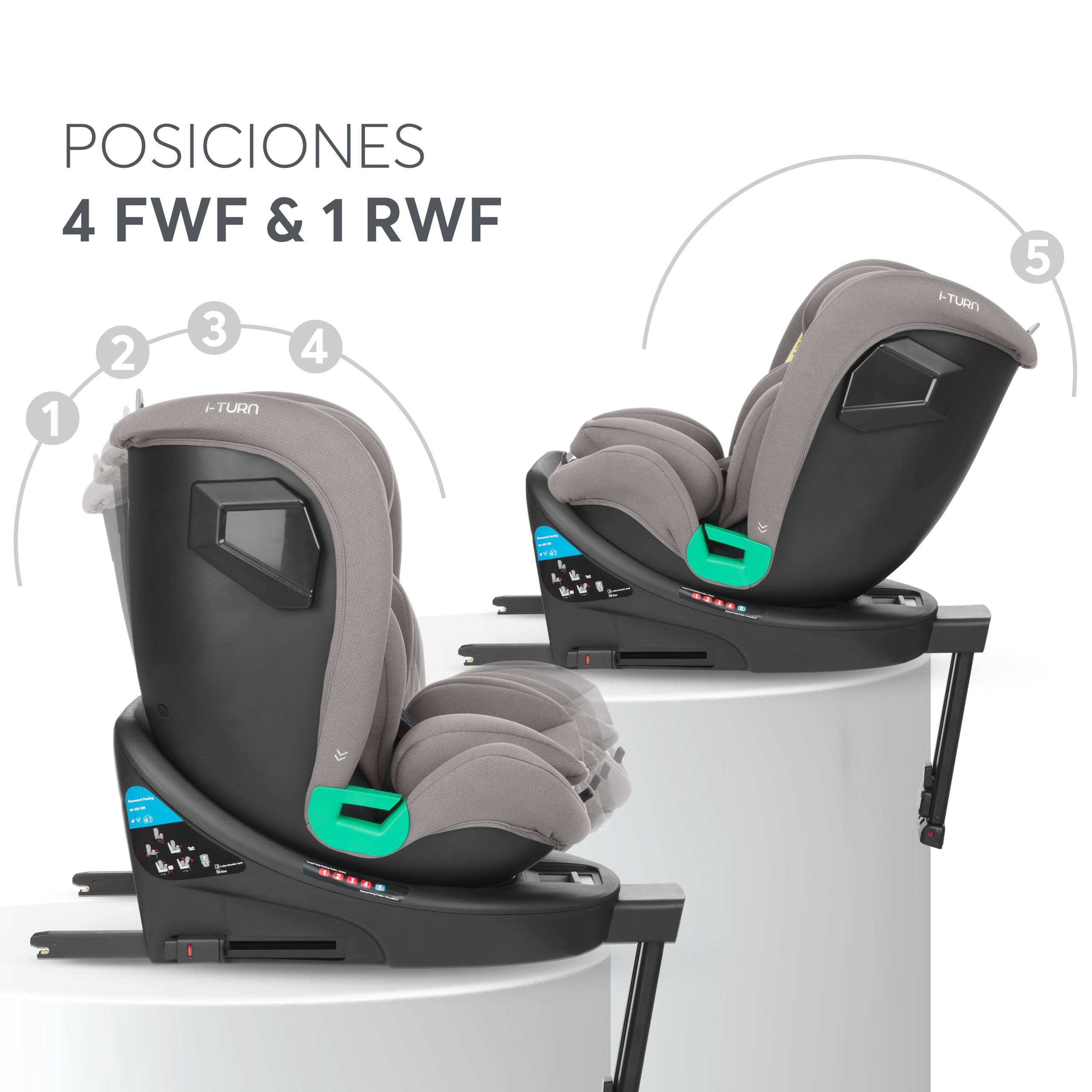 KikkaBoo Silla de Coche i-Size i-TURN, 40-150 cm, Silla Coche Bebé Grupo 0 1 2 3 ISOFIX, de 0 a 12 años, Giratoria 360°, 12 Posiciones Reposacabezas, Sistema SPS, Cojín Reductor, Gris Claro
