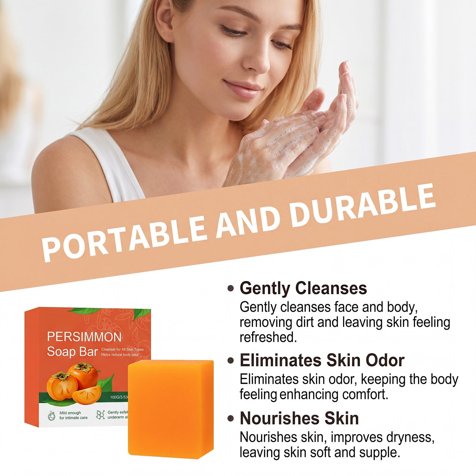 Cofanetto di sapone per il corpo cachi con sacchetti di schiuma (6set) | Set doccia al cachi, gel doccia idratante delicato, preserva il profumo della pelle, deodorante per eliminare gli odori