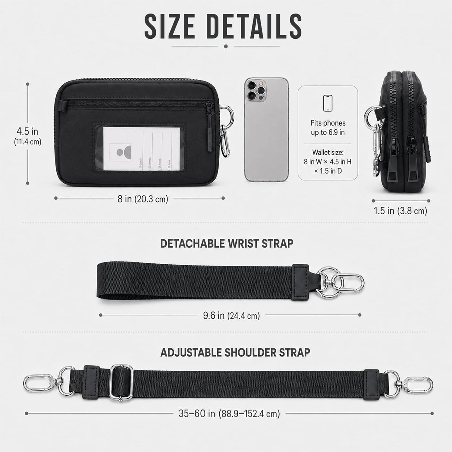 Nylon Wristlet Wallets for Women RFID Zip Crossbody Bags with Card Slots