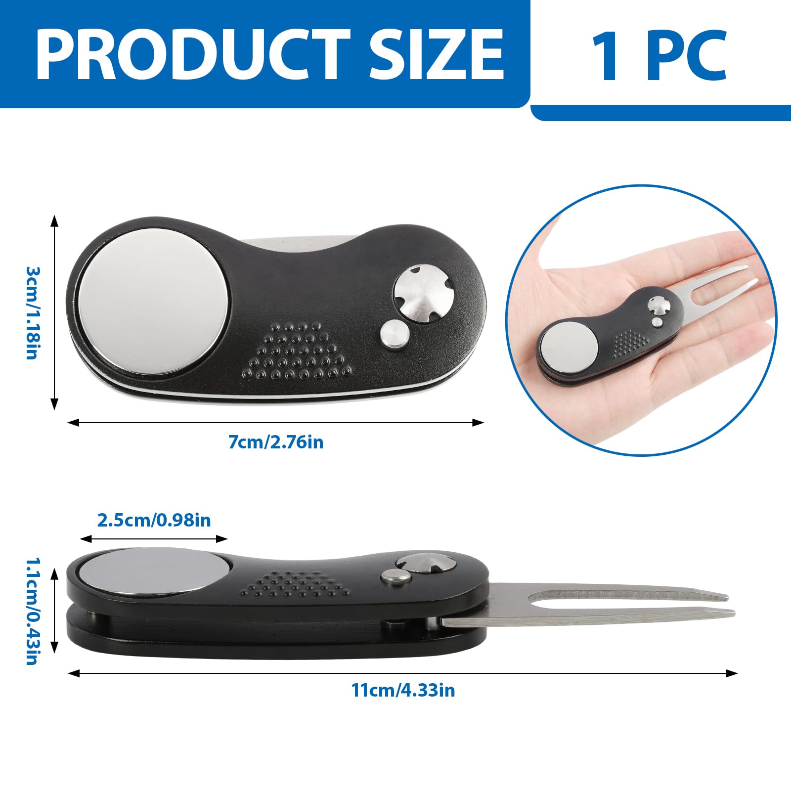 Portapuros Golf Divot Tool Plegable Acero Inoxidable Marcador Magnético Reparación Green
