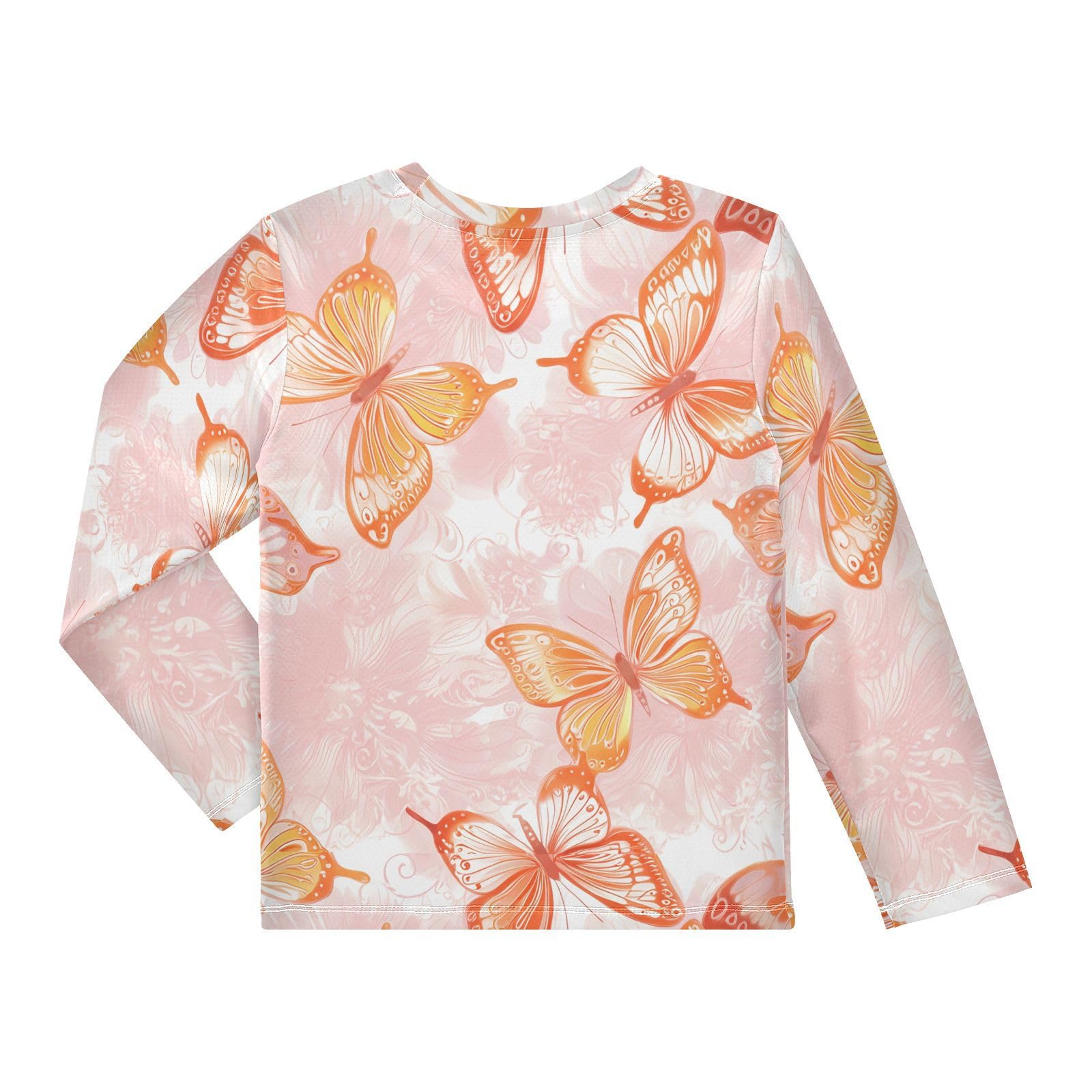 DOMIKING Orange Butterfly Floral Boys Long Sleeve Rashguard Shirt Kids Quick Dry Swim Shirt for Kids Toddlers 9-10T