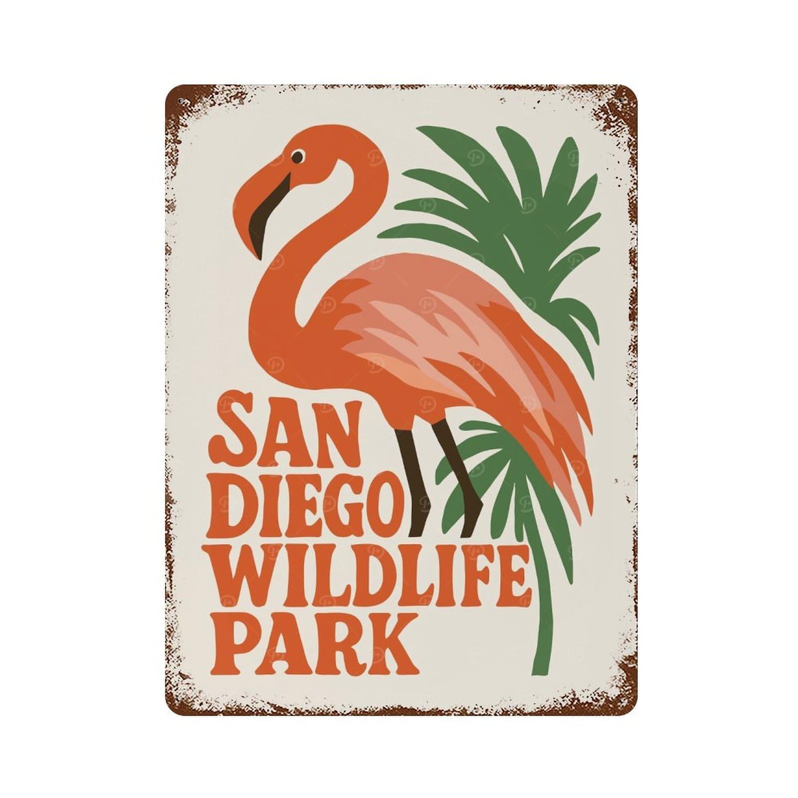 San Diego Wildlife Park Flamingo Poster 15.7"x11.8" Aged Metal Wall Plaque, Vintage Wall Decor for Basement, Hobby Room And Garage Decor