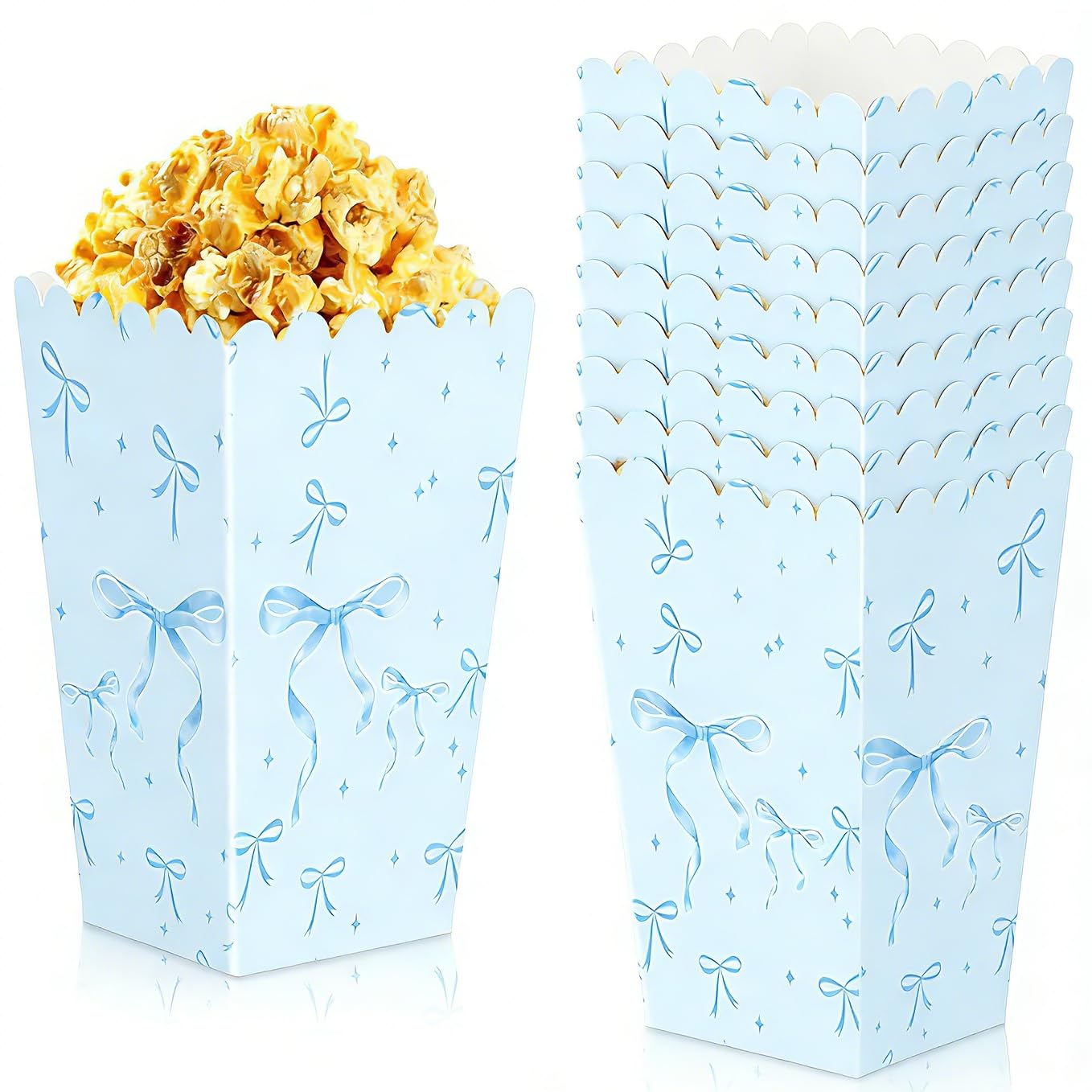 JeVenis 20PCS Blue Bow Popcorn Boxes Bow Party Favor Bags Bow Treat Goodies Candy Boxes for Girls Birthday Baby Shower Bachelorette Party Supplies