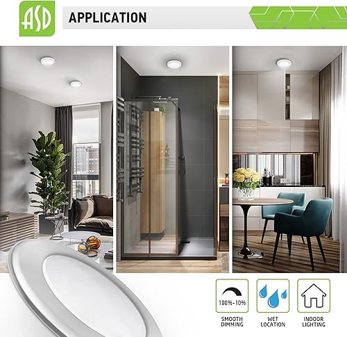 Miniatura 8 de ASD Luces LED de disco de 4 pulgadas  2700K3000K3500K4000K5000K, 10W 685LM  Luz de techo de montaje empotrado regulable de perfil bajo, accesorio de