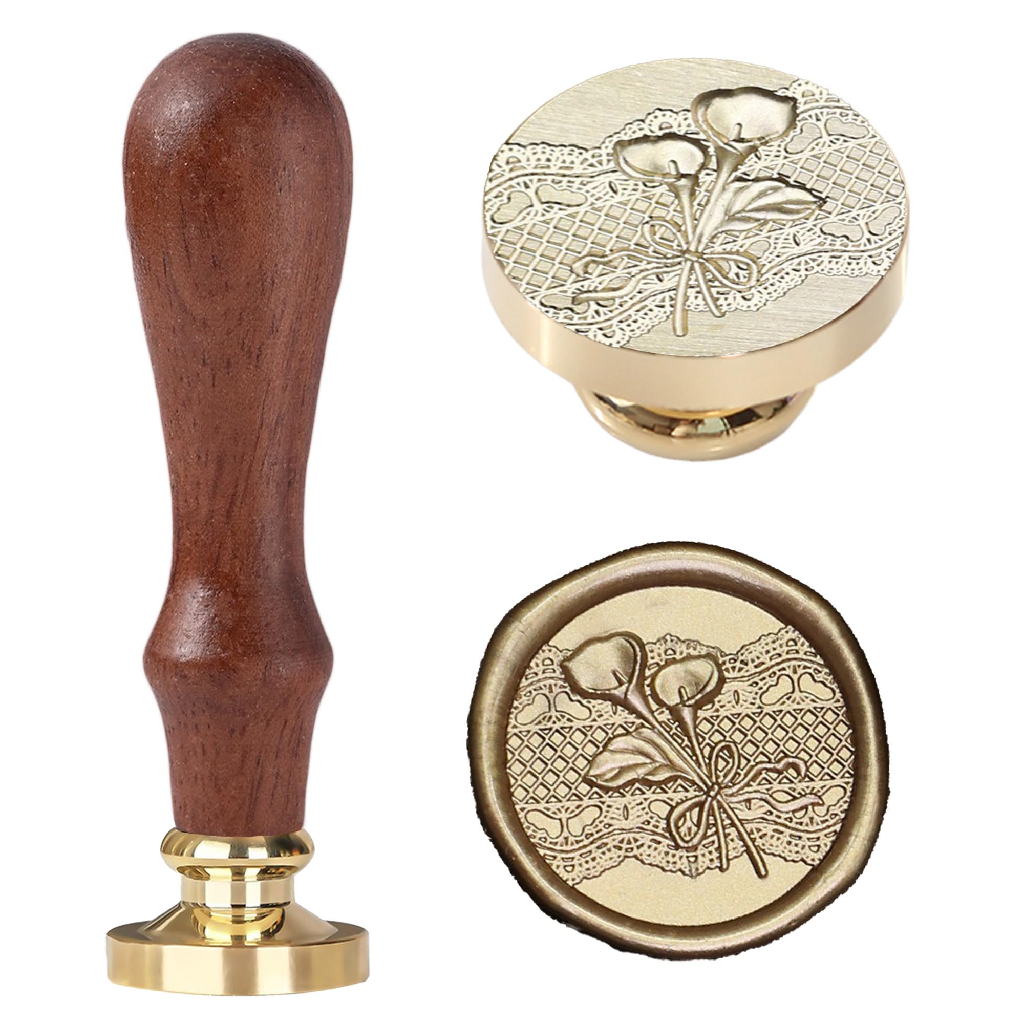 Ychostamp Flower Wax Seal Stamp - Calla Lily Sealing Wax Stamp, Floral Seal with Bow and Lace Ribbon Design for Card Making, and Elegant Craft Projects