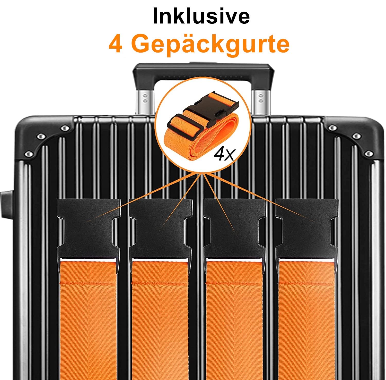 Lot De 4 Sangles De Valise Réglables Avec étiquettes Nominatives - 185 Cm, Polypropylène Solide, Pour Repérer Et Sécuriser Les Bagages