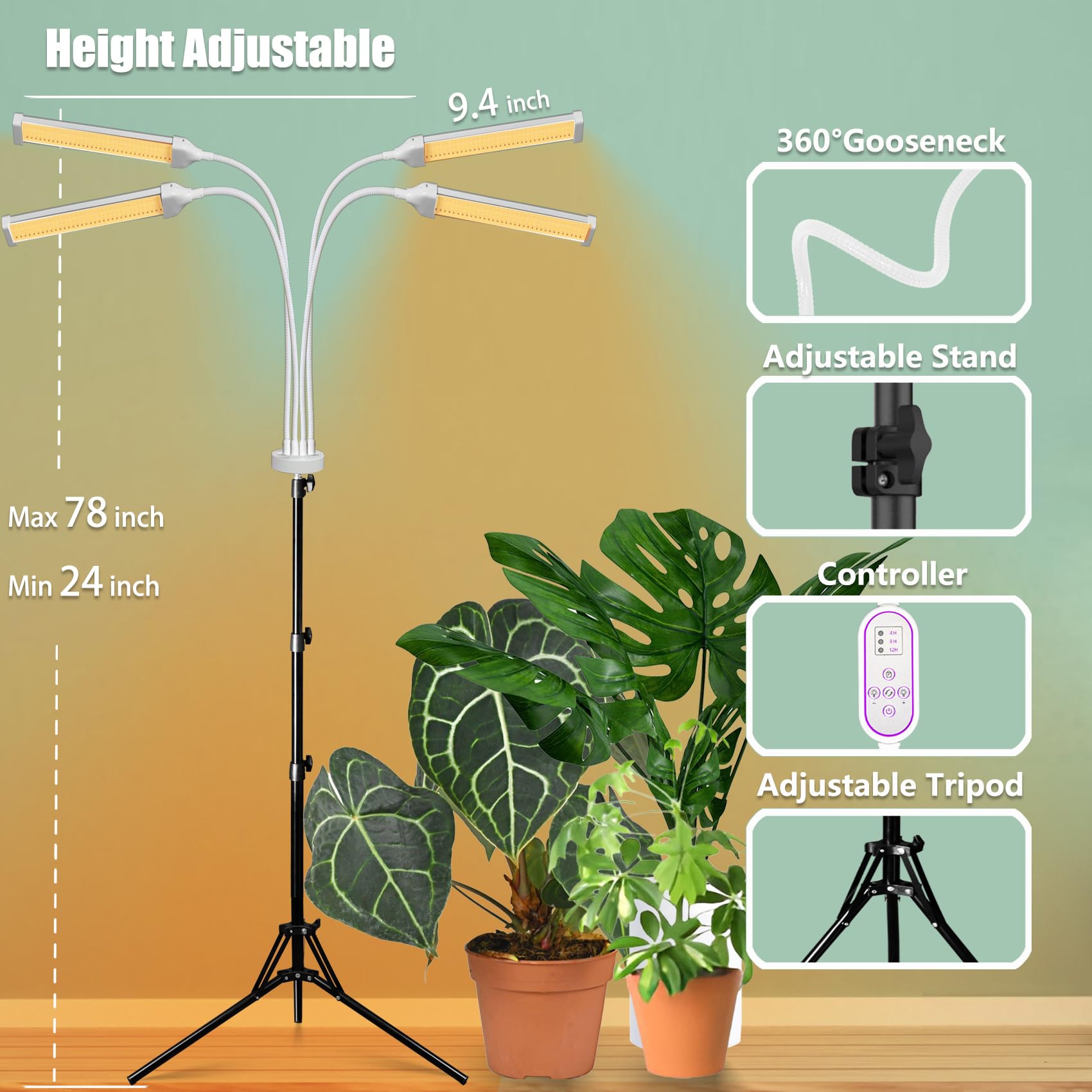 Pflanzenlampen LED Vollspektrum, Pflanzenleuchte Pflanzenlicht mit Ständer Pflanzen LED Wachstumslampe für Pflanzen mit Zeitschaltuhr 3 Farbmodi 10 Lichtstärken (420 LEDs Stand)