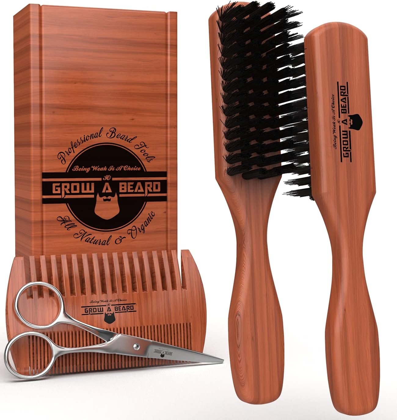 Beard Brush Stiff Boar Bristles | Beard Comb & Mustache Scissors Presented in Premium Gift Box