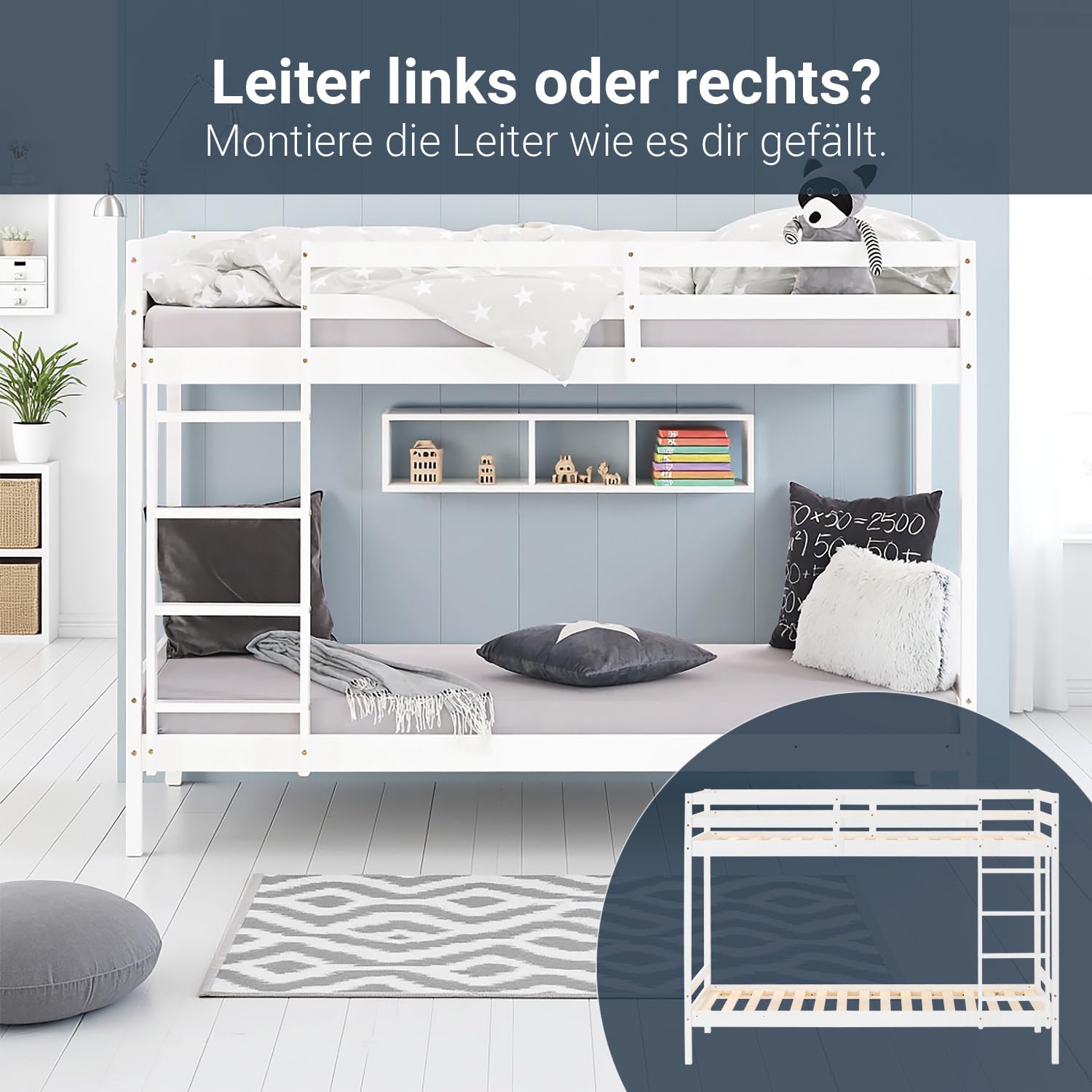 Homestyle4u Etagenbett 90x200 mit Stauraum Holz Weiß Doppelstockbett Hochbett 90x200 für 2 Kinder mit Lattenrost | Artikel 1431